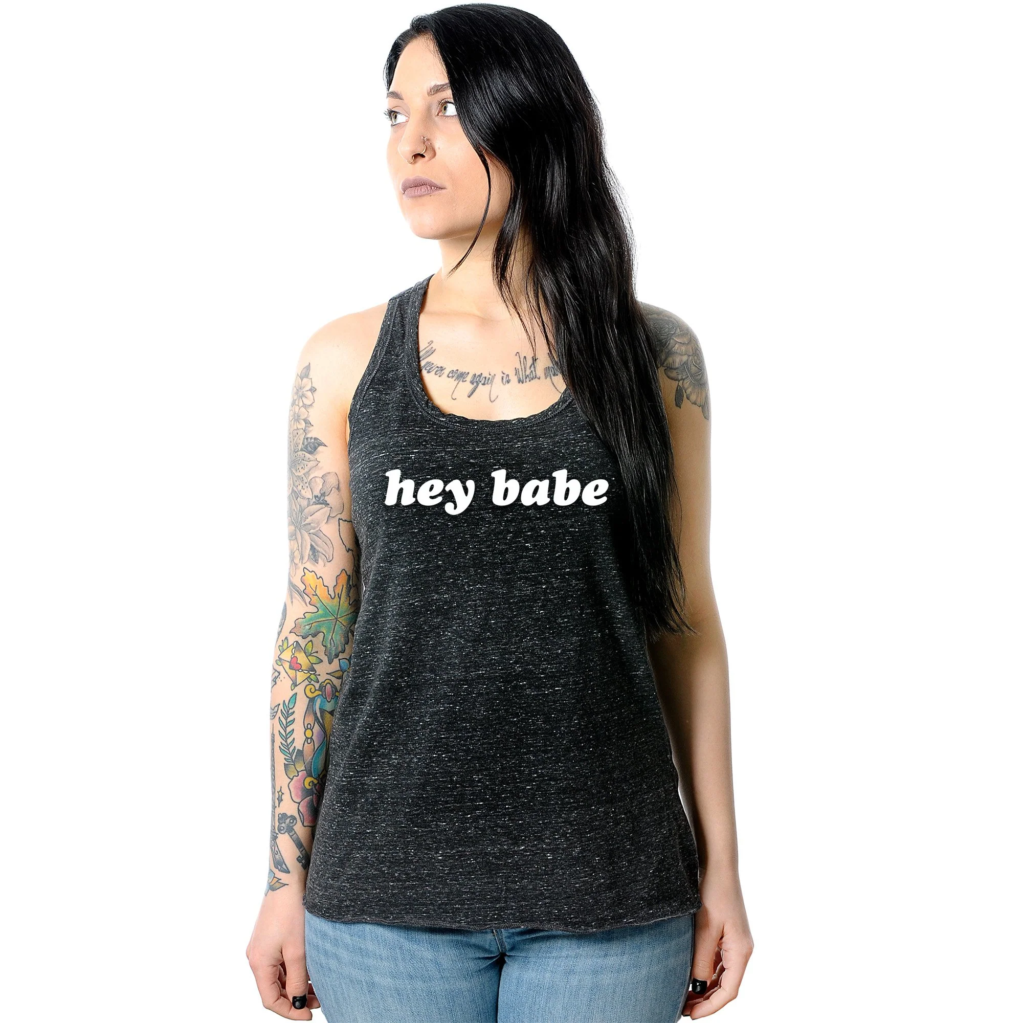 Hey Babe Black Gray Cosmic Twist Back Tank Top - Image 4