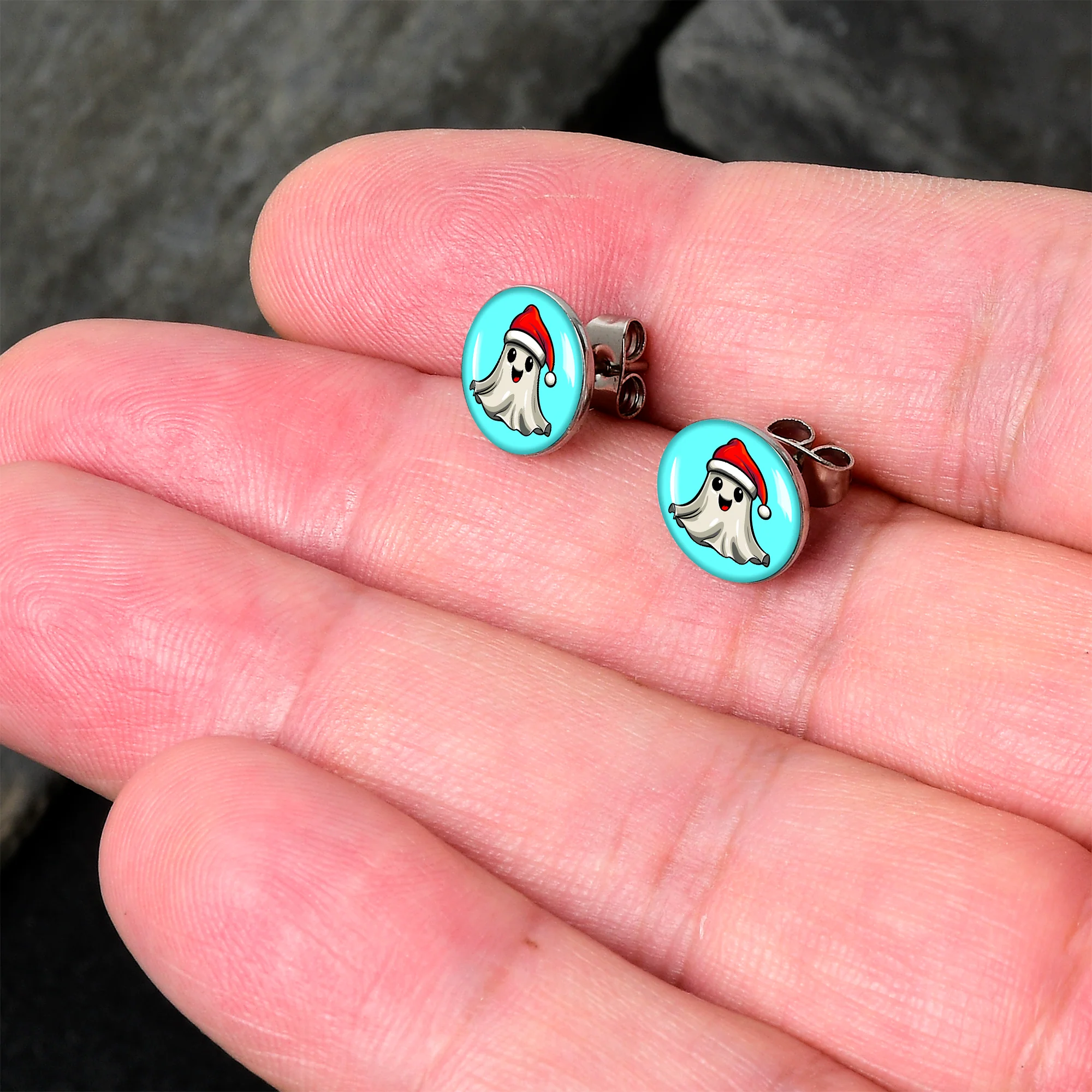 Holiday Christmas Spirit Ghost Stud Earrings by Onyx O - Image 2