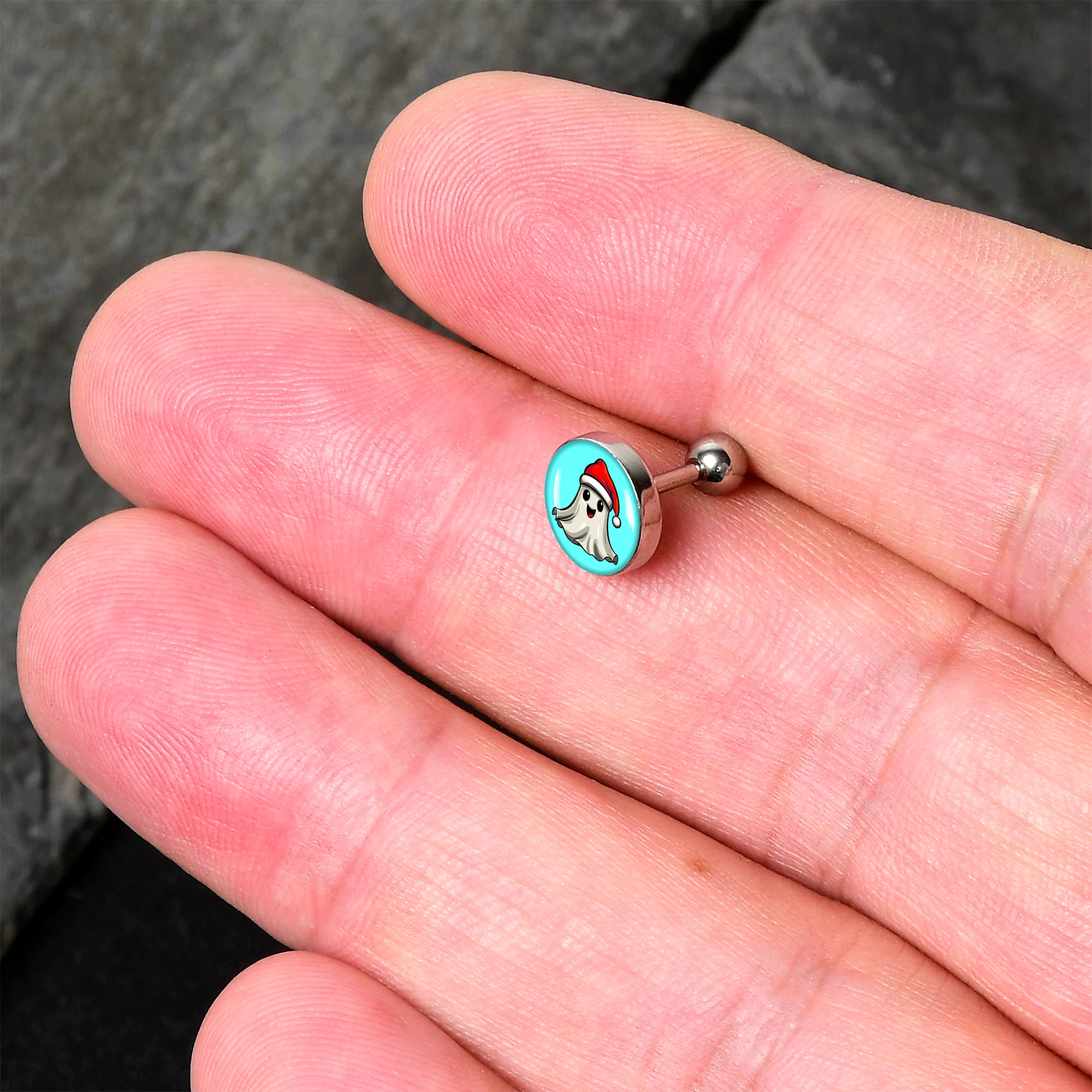 16G 1/4 Holiday Christmas Spirit Ghost Tragus Cartilage Earring by Onyx O - Image 2