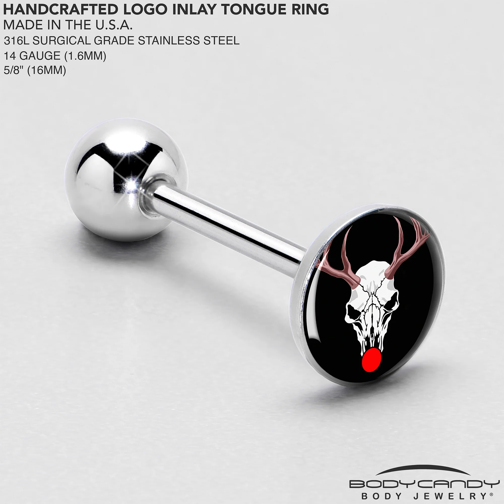 Holiday Dead Nosed Reindeer Barbell Tongue Ring by Onyx O - Image 4