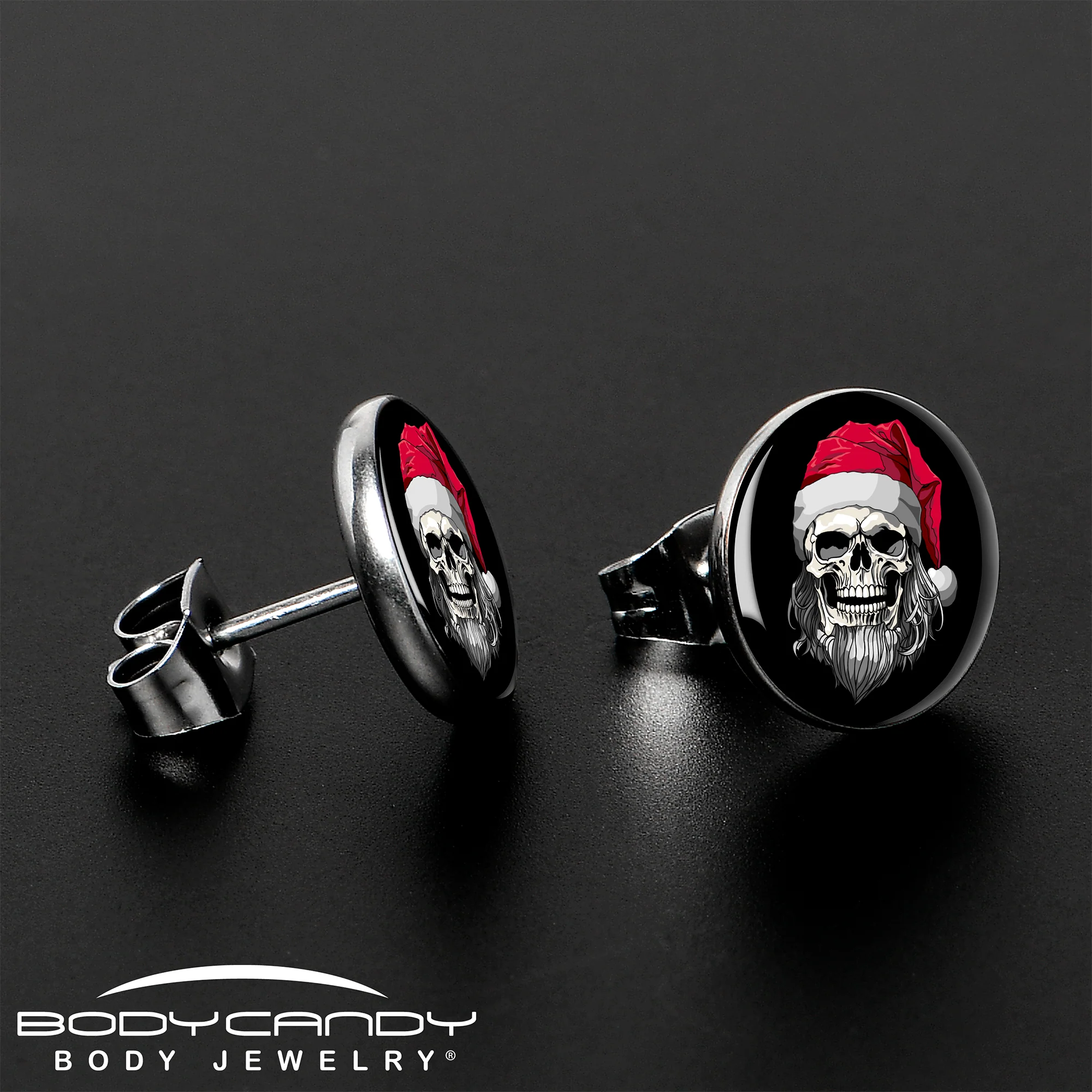 Holiday Skeleton Santa Claus Stud Earrings by Onyx O - Image 3