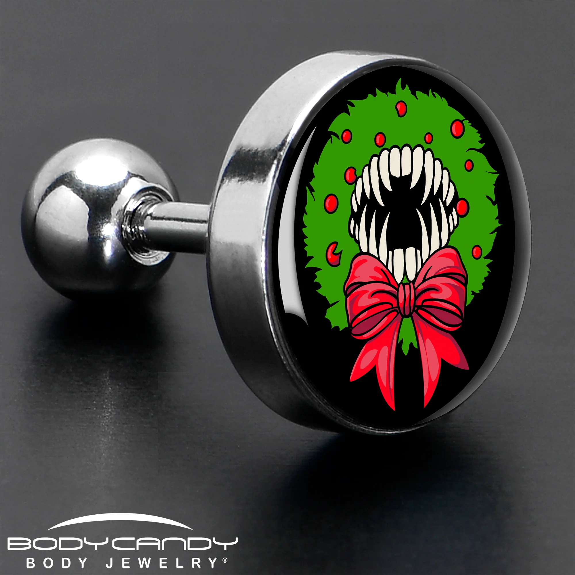 16G 1/4 Holiday Vampire Wreath Tragus Cartilage Earring by Onyx O - Image 6