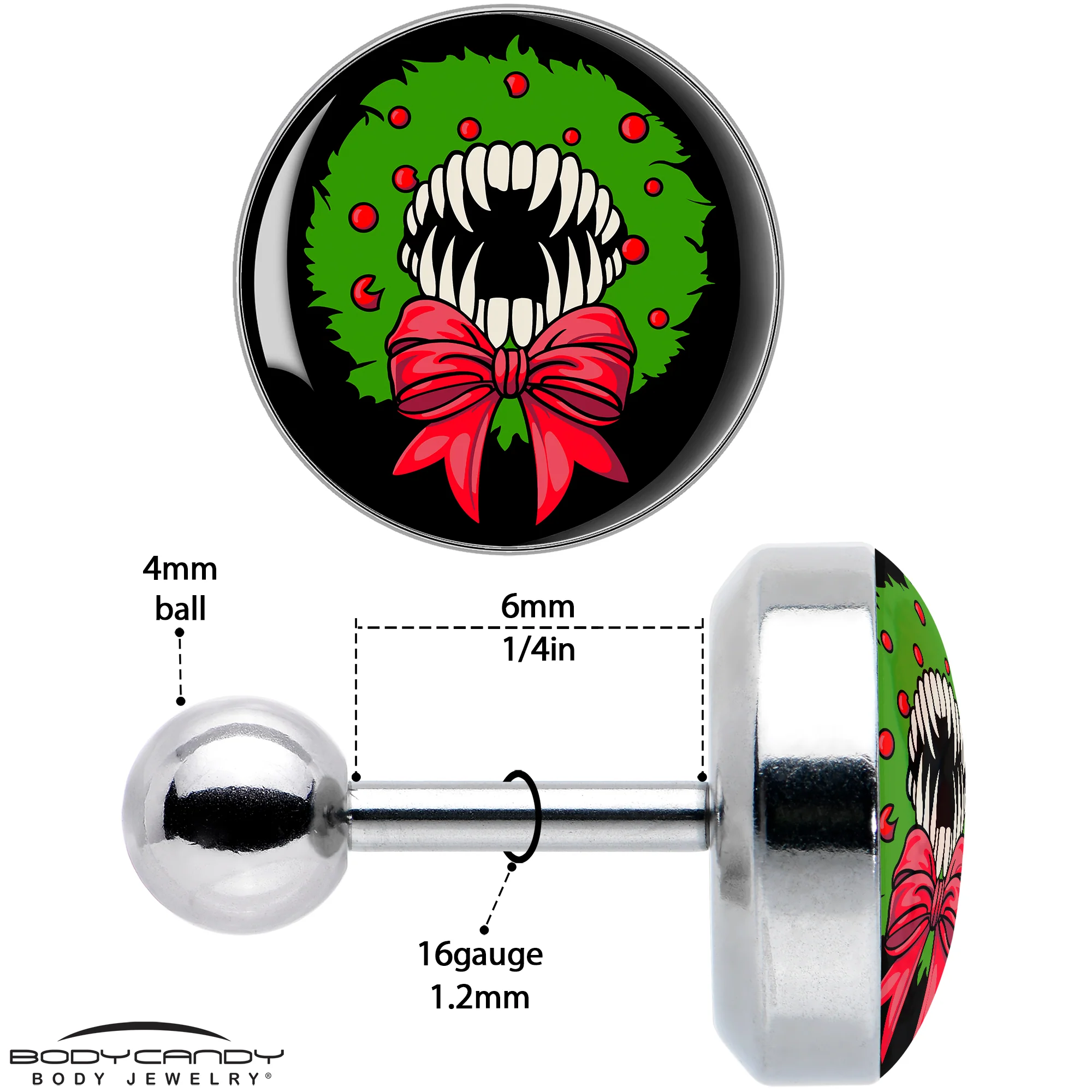 16G 1/4 Holiday Vampire Wreath Tragus Cartilage Earring by Onyx O - Image 7