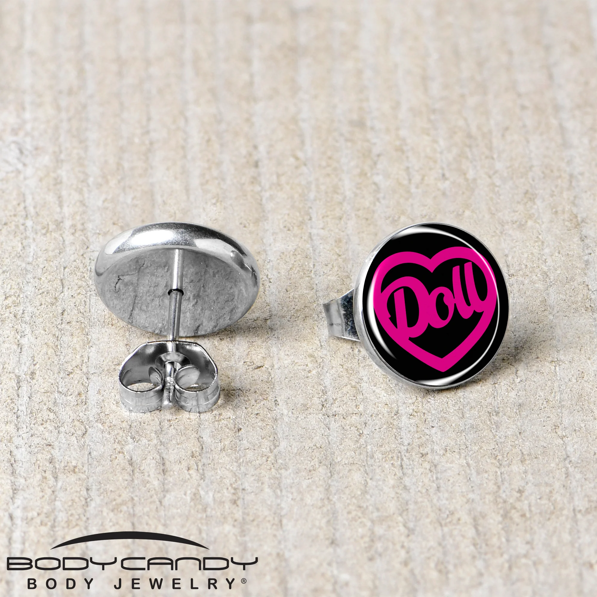Hollow Heart Doll Word Stud Earrings by Onyx O - Image 5