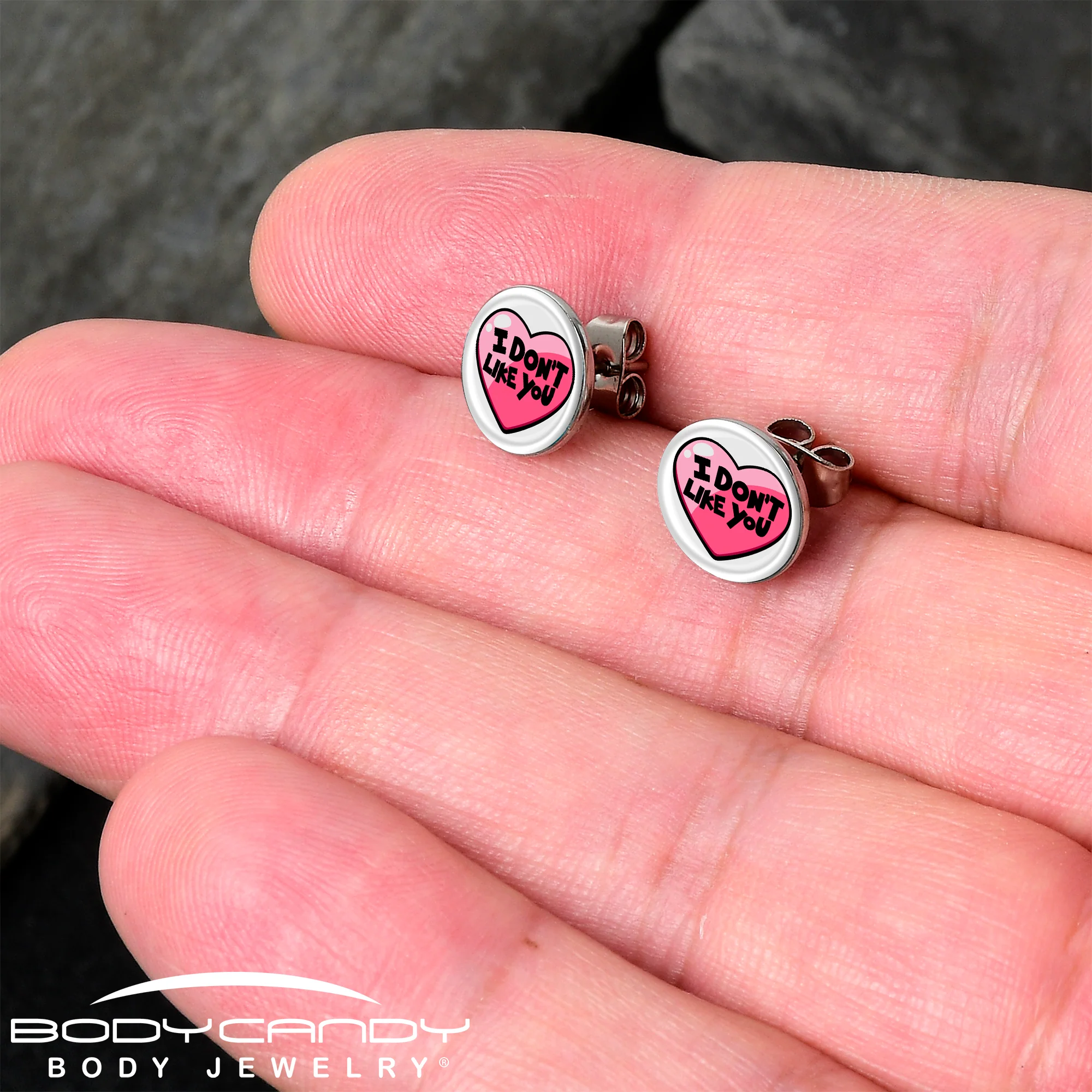 I Don't Like You Valentine Heart Stud Earrings - Image 2