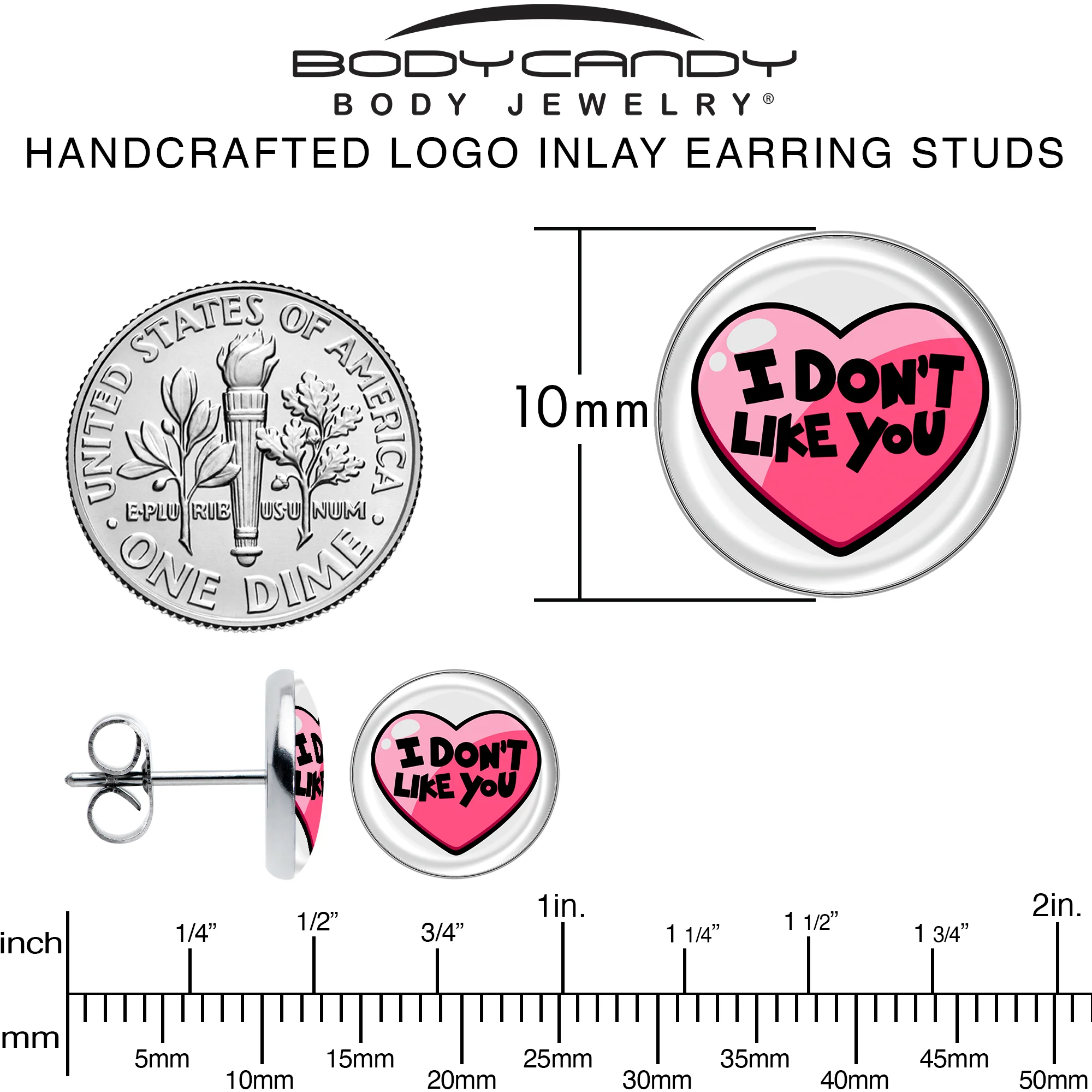 I Don't Like You Valentine Heart Stud Earrings - Image 6