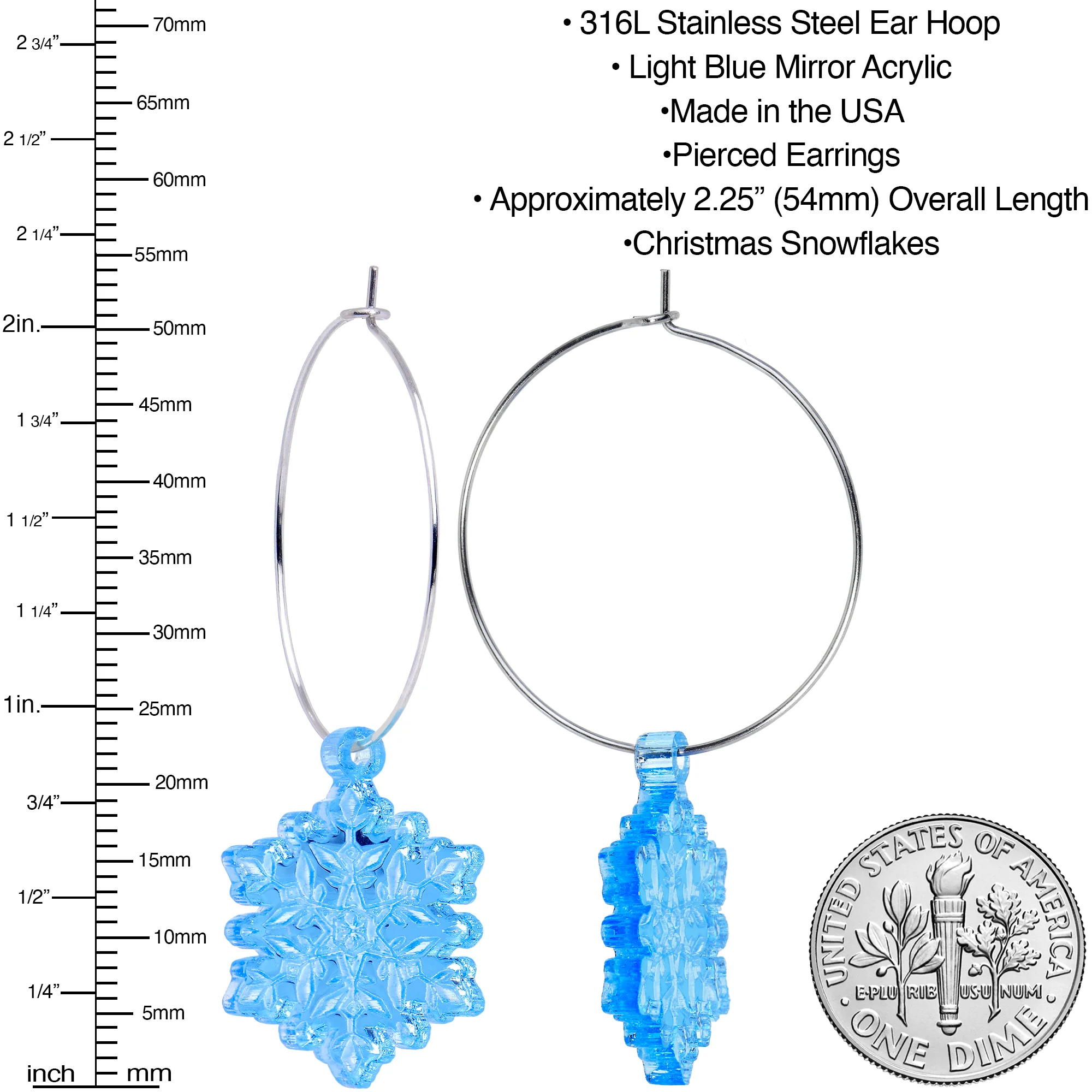 Ice Blue Winter Snowflake Hoop Earrings - Image 2