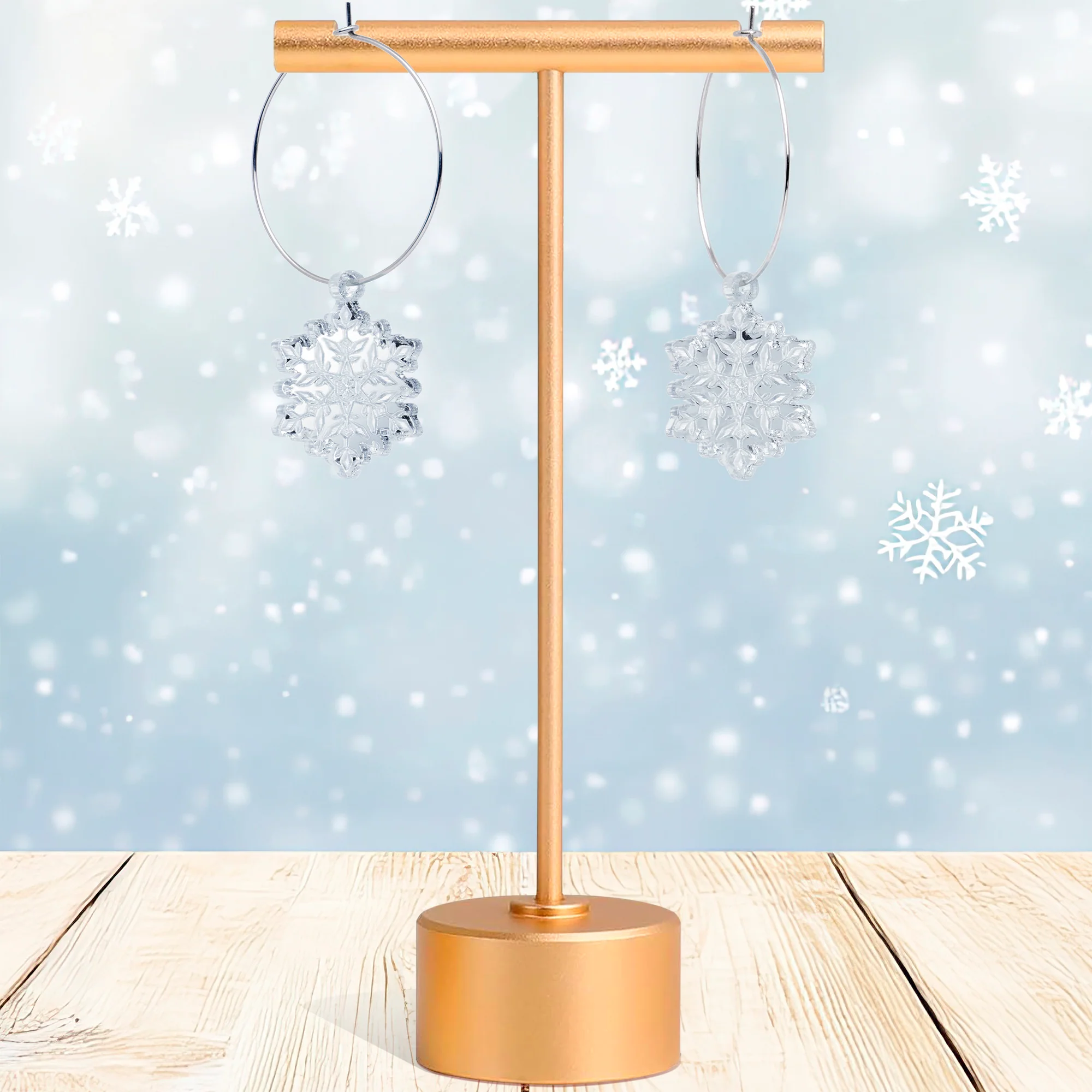 Ice Clear Winter Snowflake Hoop Earrings - Image 6