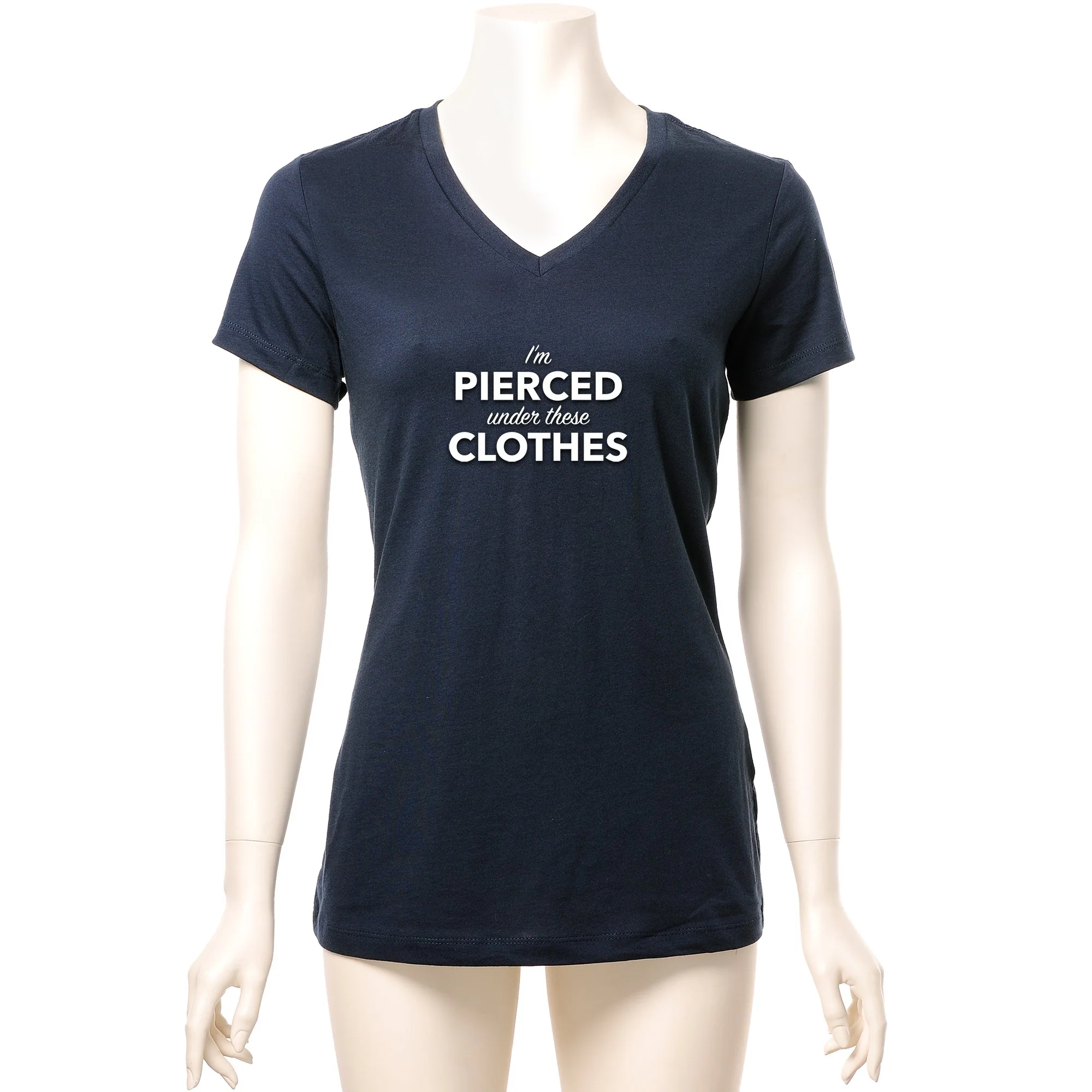I'm Pierced Under These Clothes Black Tapered V-Neck Tee Shirt - Image 8