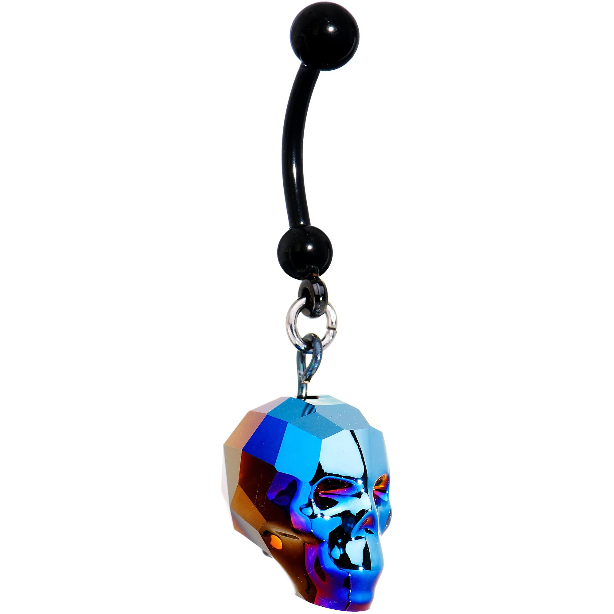 Iridescent Blue Skull Halloween Dangle Belly Ring Created with Swarovksi Crystals - Image 3