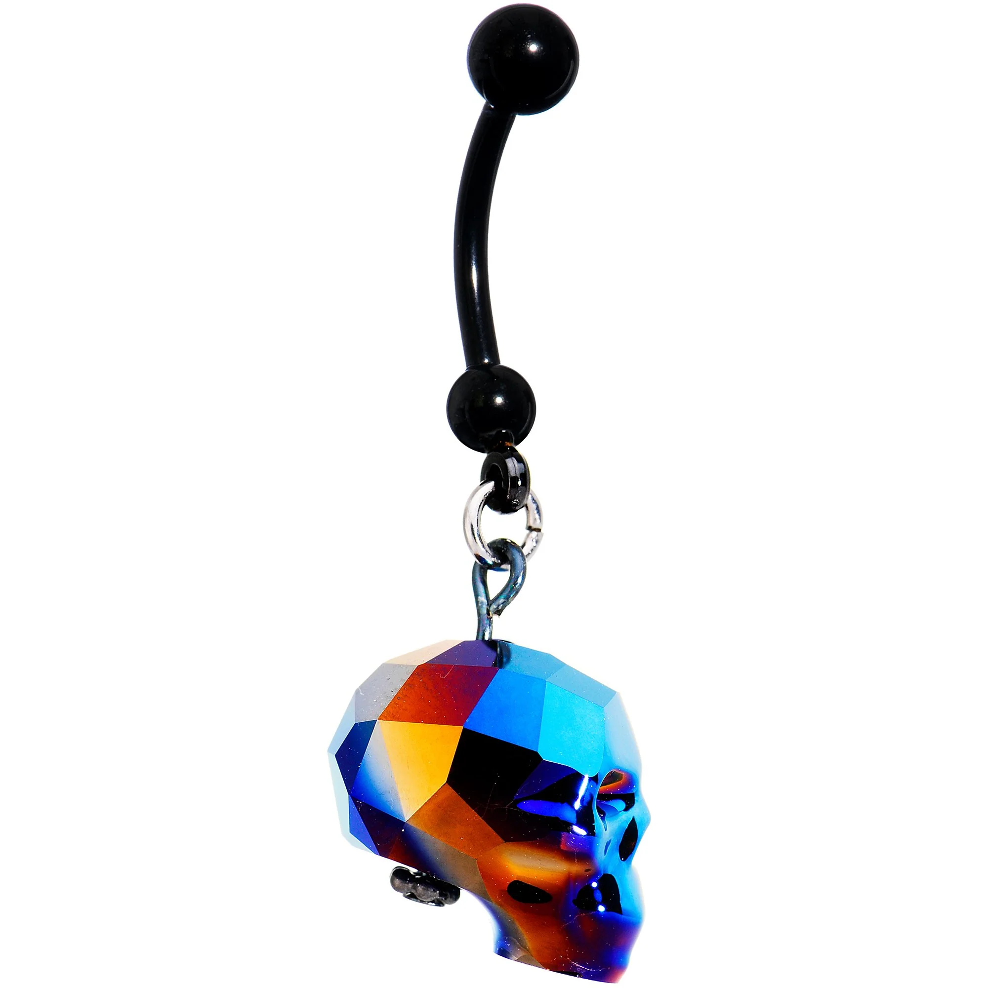Iridescent Blue Skull Halloween Dangle Belly Ring Created with Swarovksi Crystals - Image 4