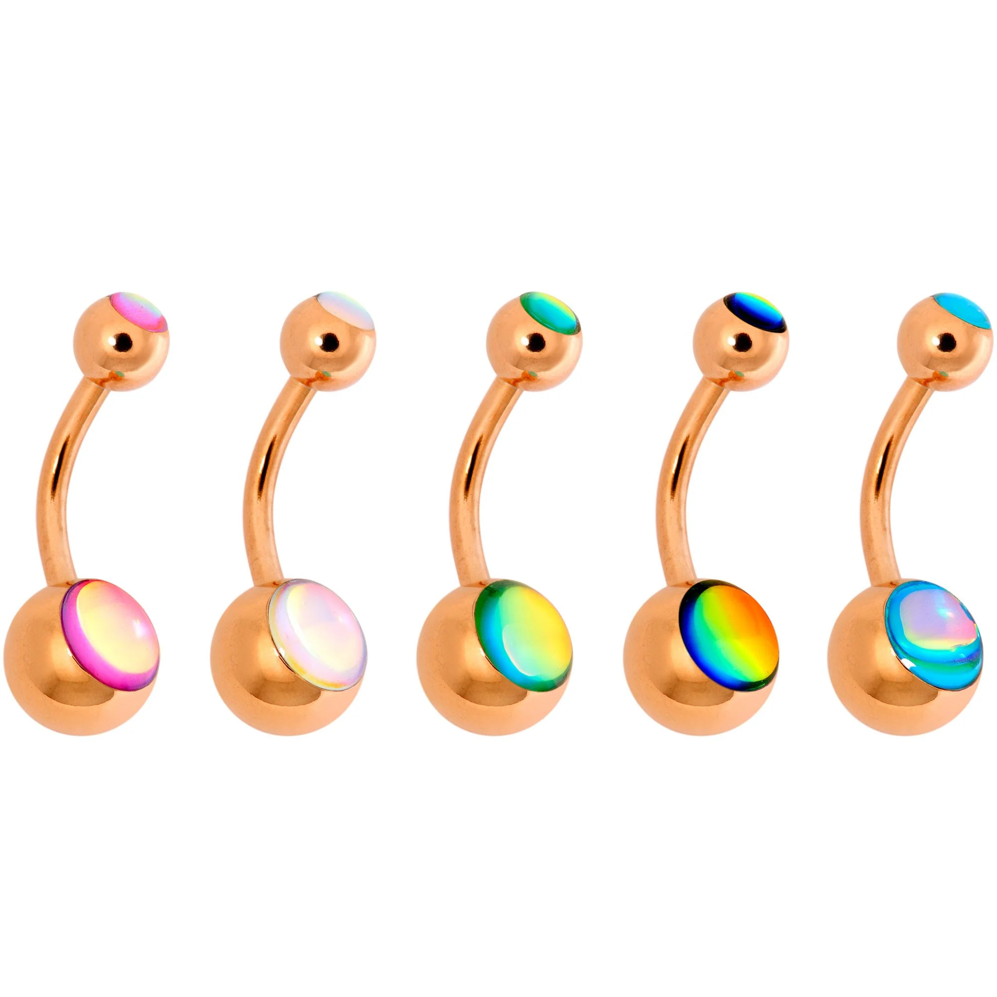 Iridescent Gem Rose Gold Tone Captivating Colors Belly Ring Set of 5 - Image 3