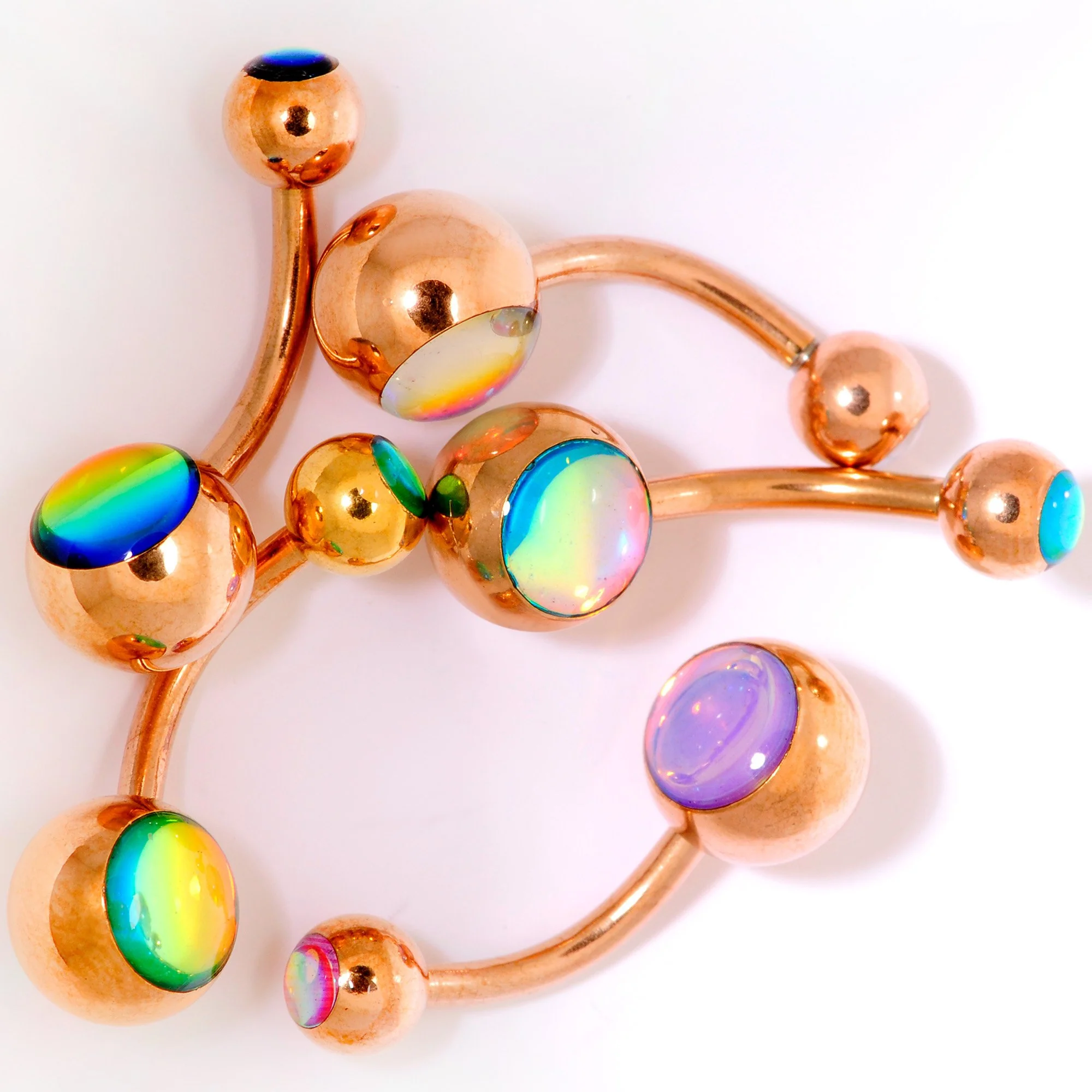 Iridescent Gem Rose Gold Tone Captivating Colors Belly Ring Set of 5 - Image 4