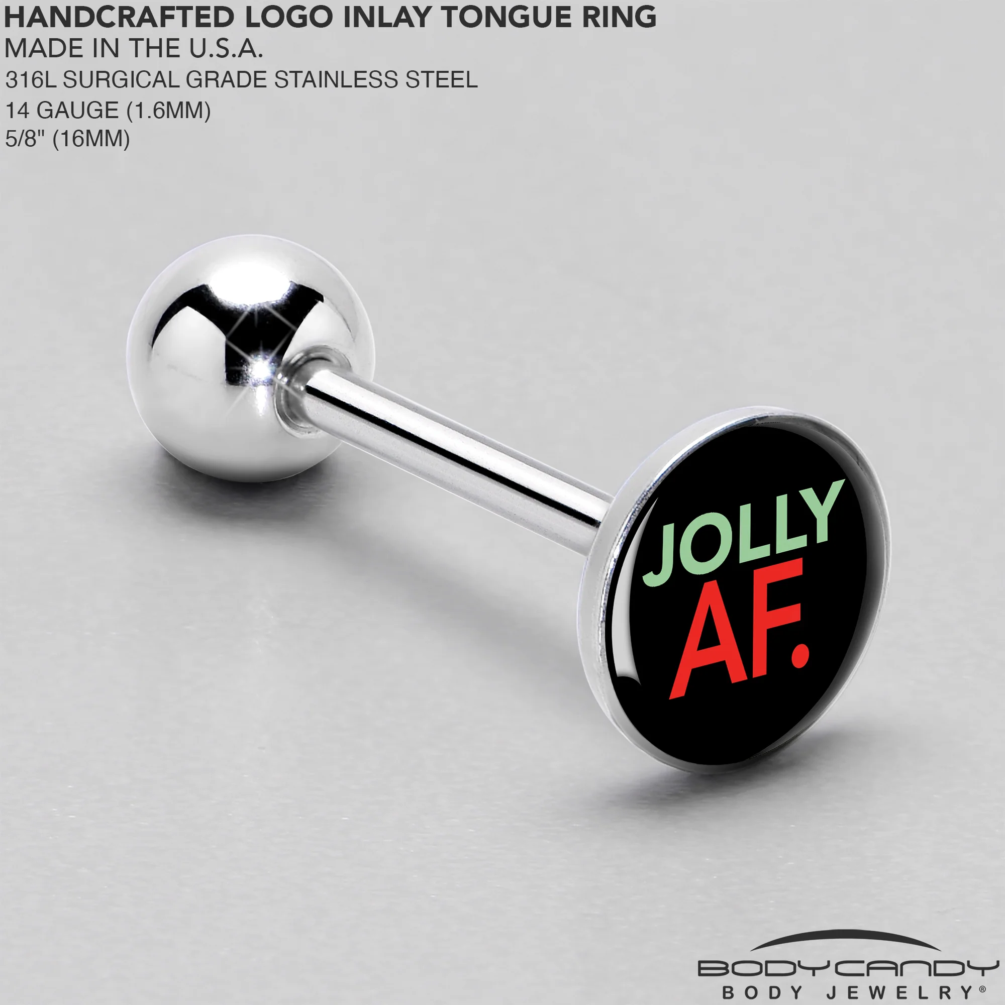 Jolly AF Festive Holiday Barbell Tongue Ring by Onyx O - Image 4