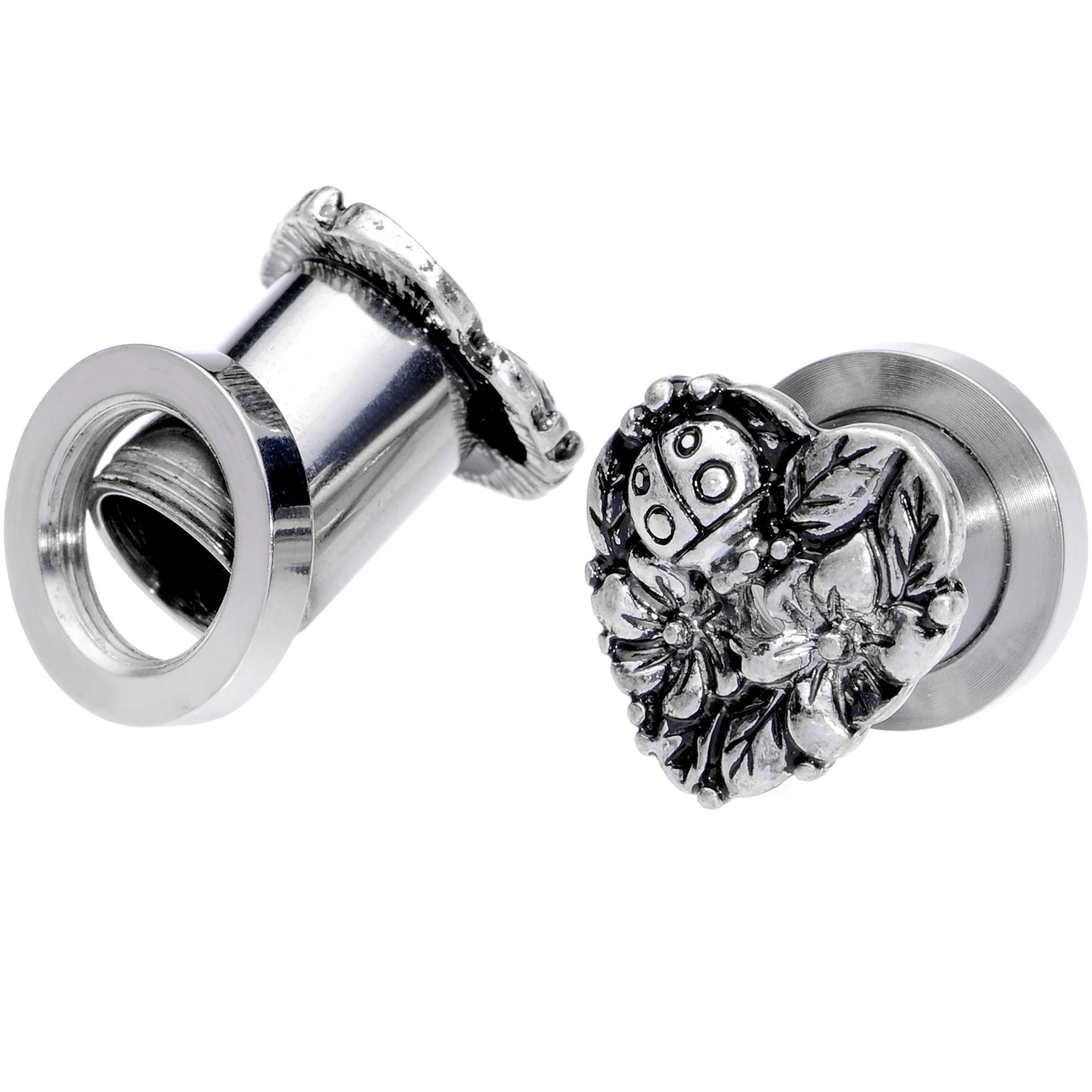 Ladybug Heart Screw Fit Tunnel Plug Set 6mm to 16mm - Image 3