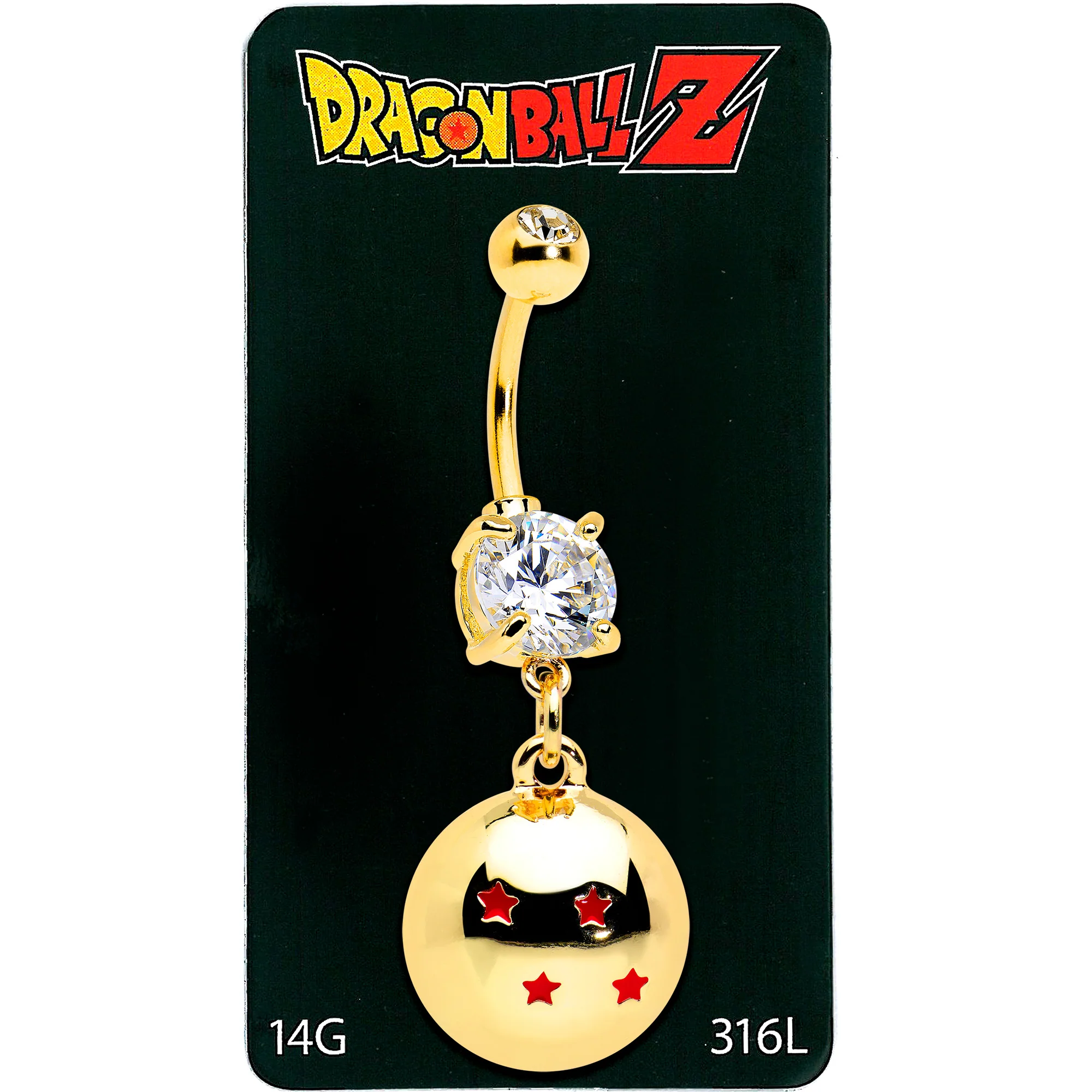 Licensed Dragonball Z Clear CZ Gem Gold Hue Starball Dangle Belly Ring - Image 3
