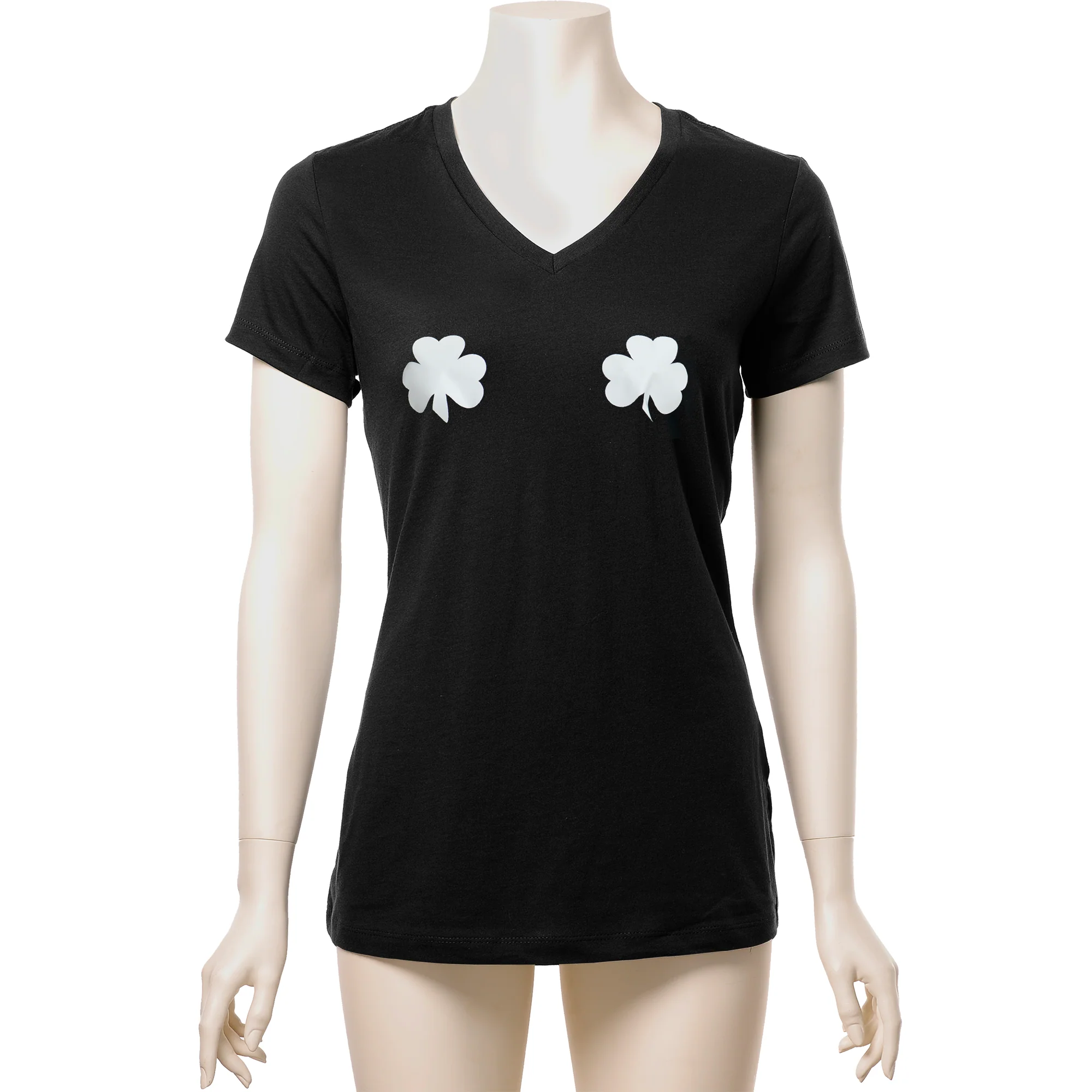 Lucky Glow in the Dark Shamrocks Black V-Neck Boobies Tee Shirt - Image 5