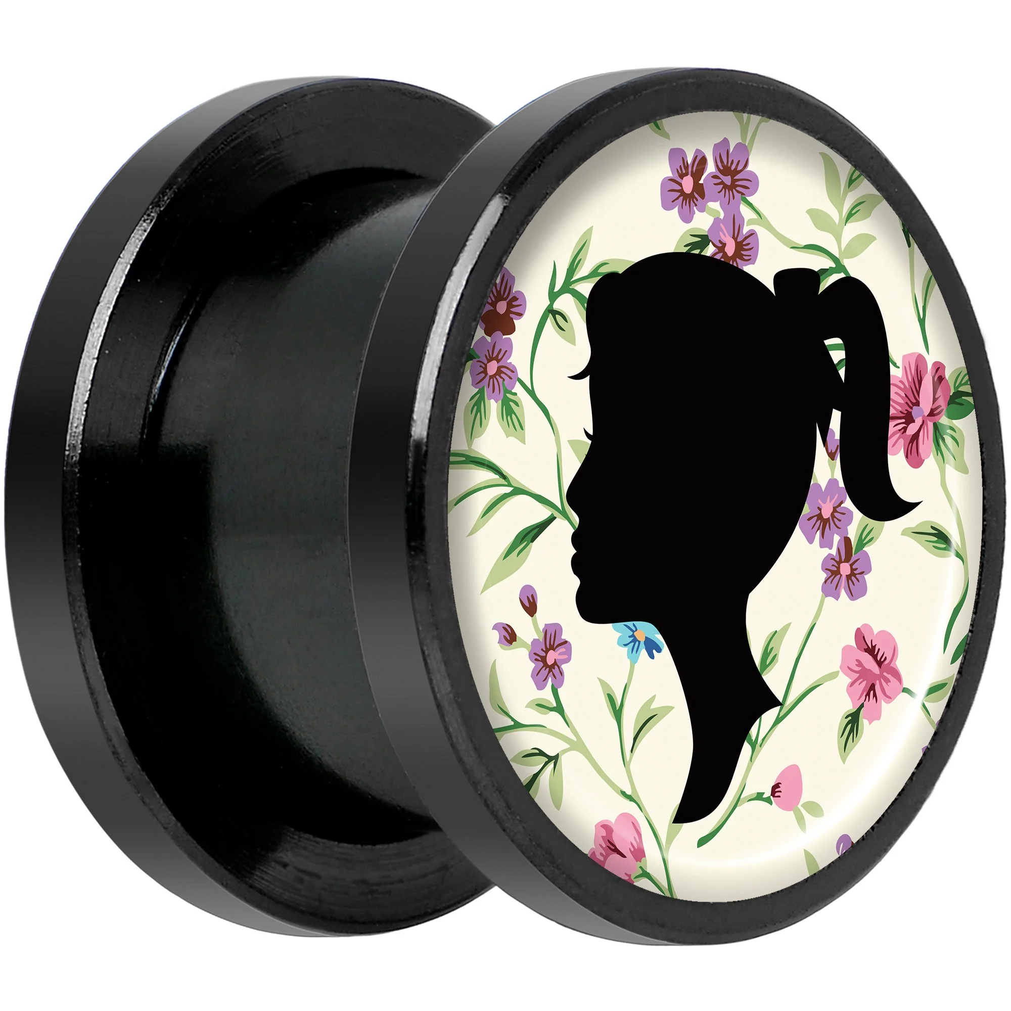 Man Woman Floral Silhouette Black Anodized Screw Fit Plug Set 1/2 - Image 2