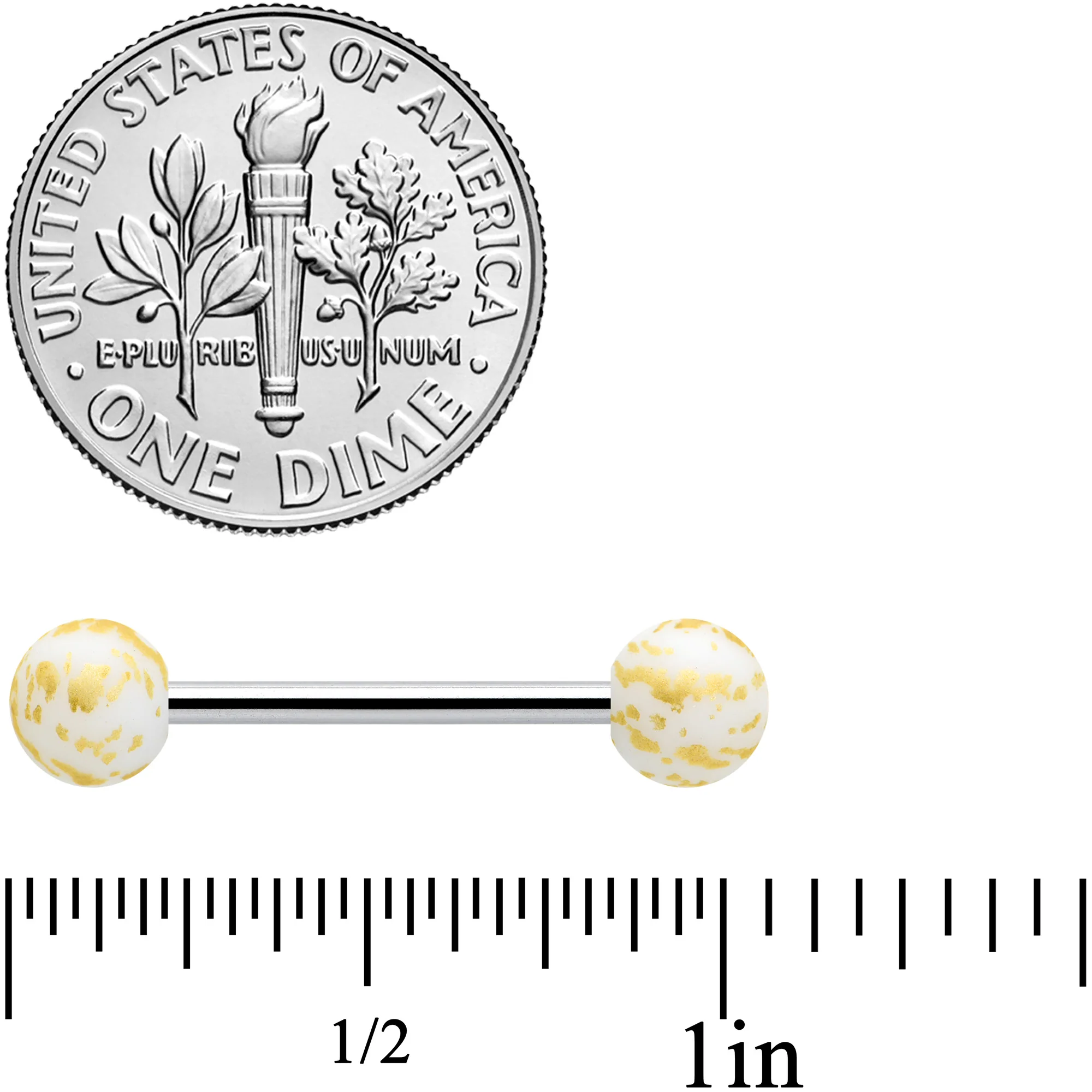 Matte White Splatter Pattern Barbell Tongue Ring - Image 2