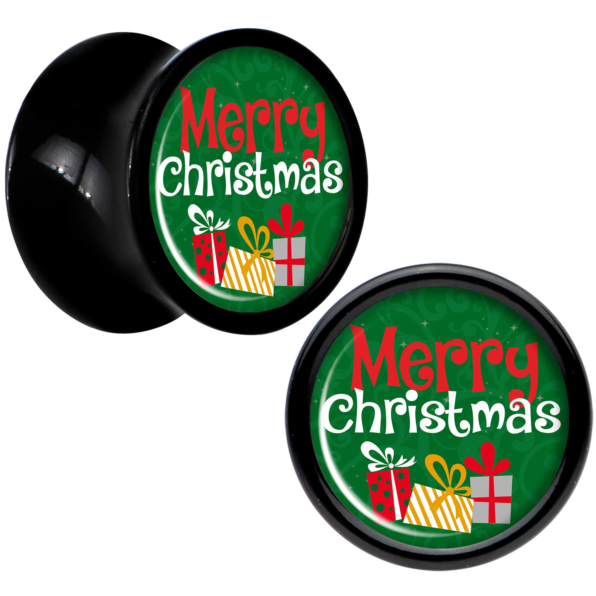 Merry Christmas Presents Black Acrylic Saddle Plug Set Sizes 8mm to 20mm - Image 2