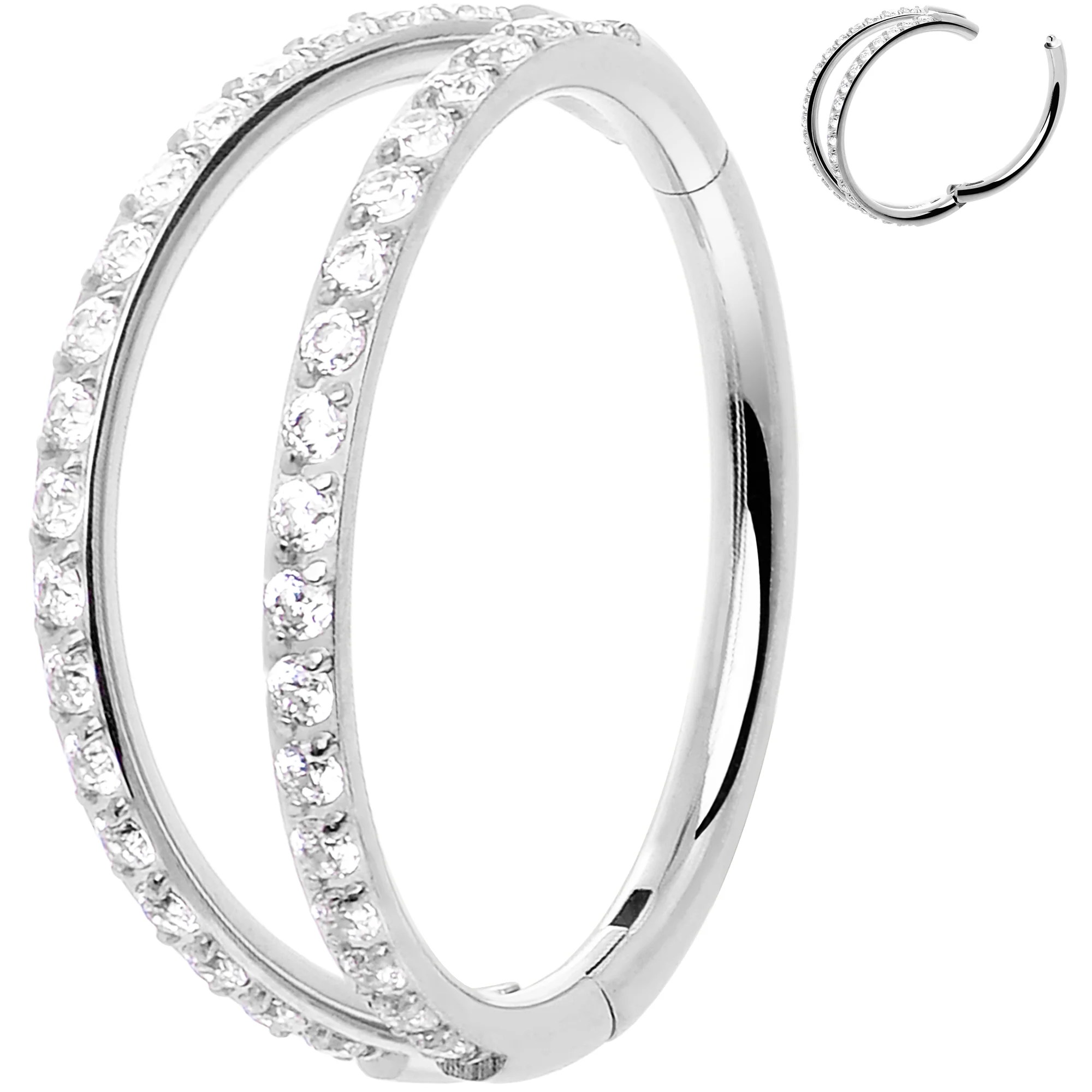 Micro Gem Titanium Hinged Double Nose Hoop - Image 4