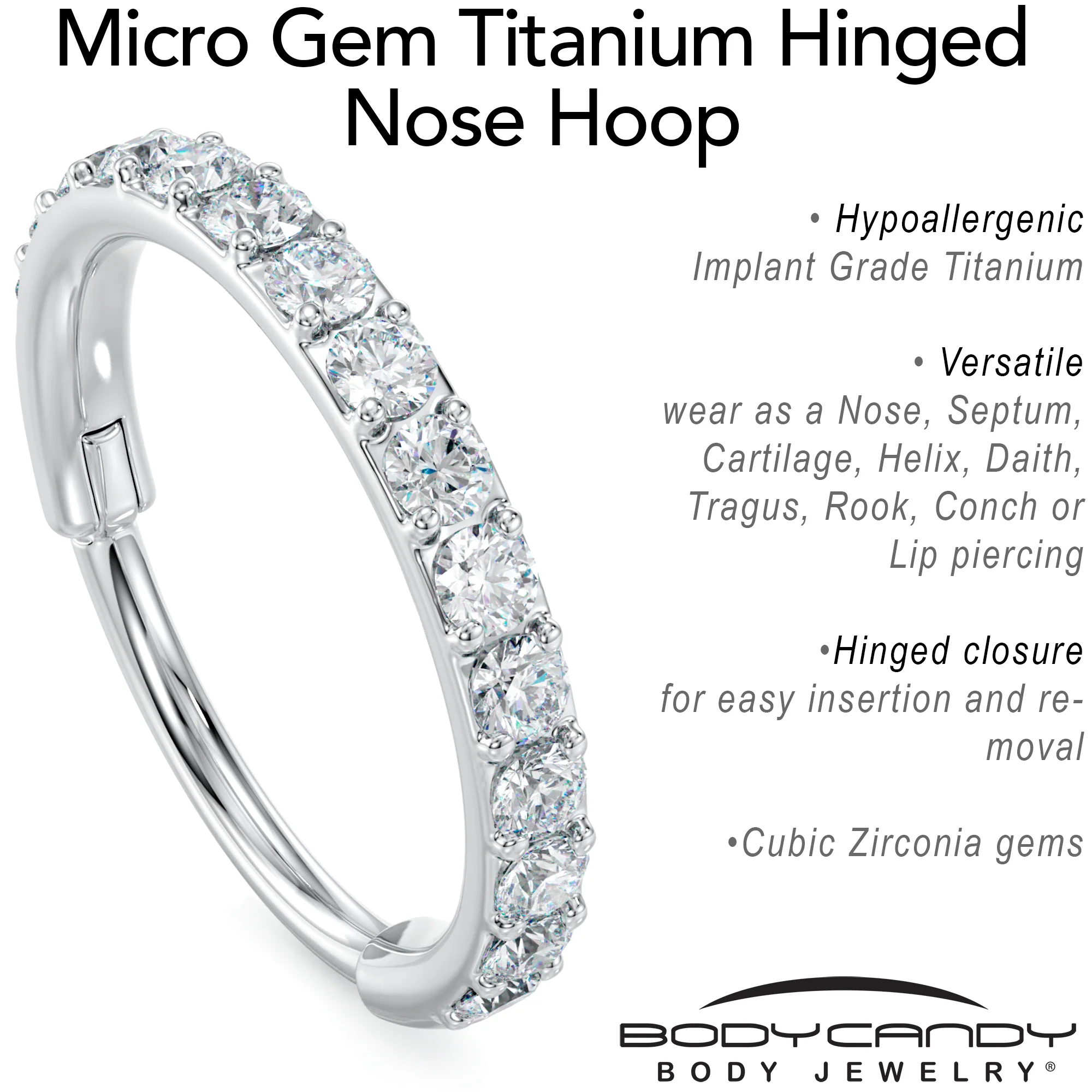 Micro Gem Titanium Hinged Nose Hoop - Image 5