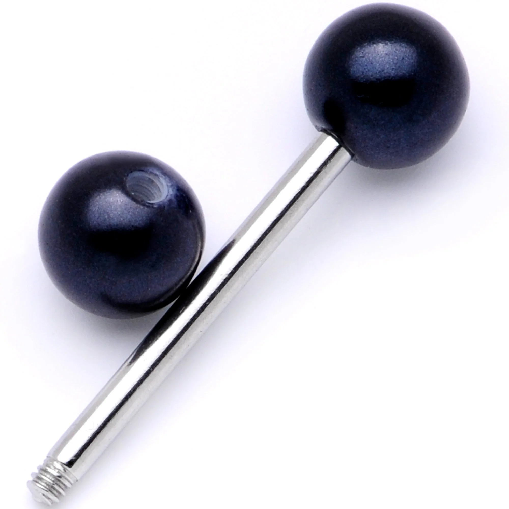 Midnight Black Pearlescent Acrylic Barbell Tongue Ring - Image 2