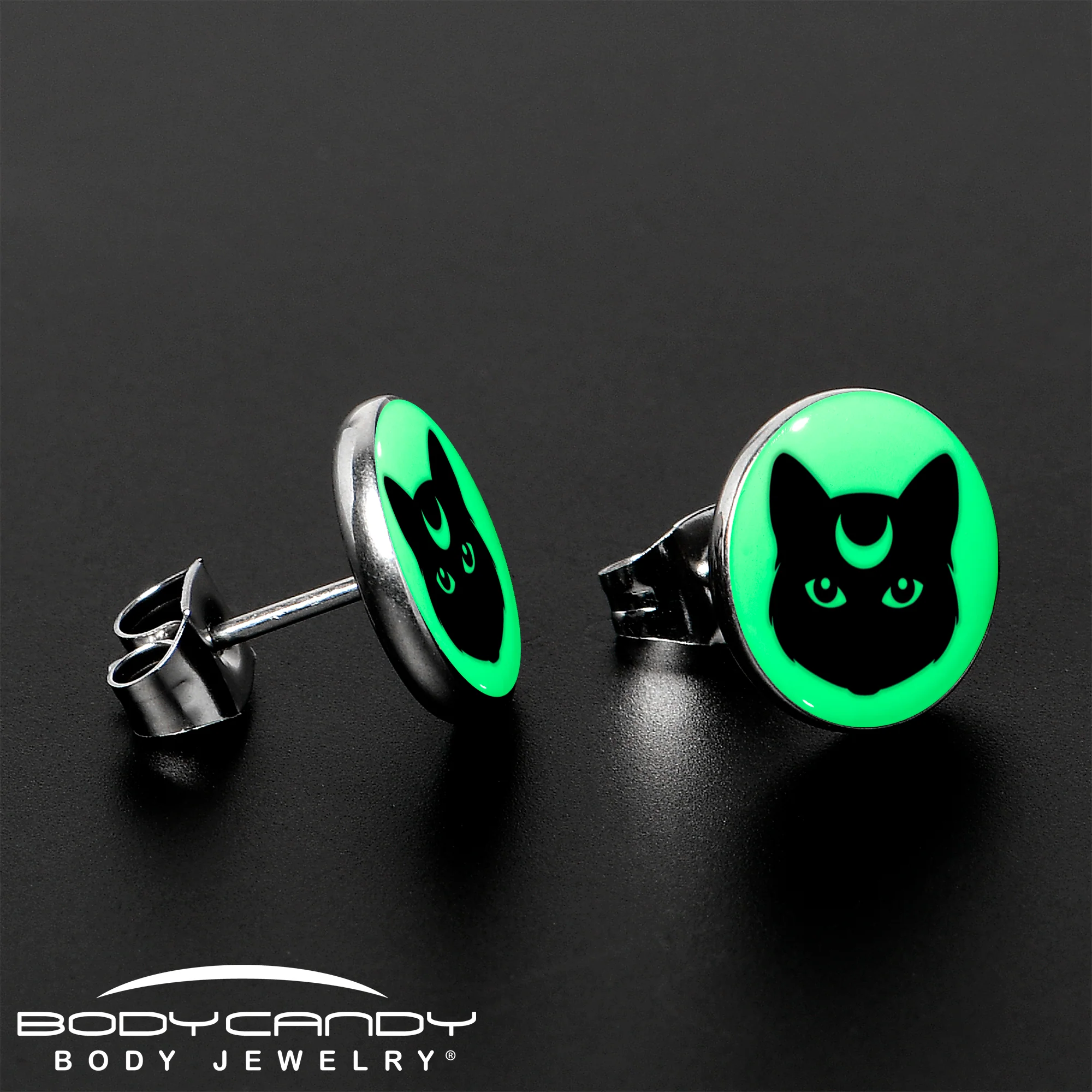 Mystic Kitty Cat Glow in the Dark Stud Earrings by Onyx O - Image 3