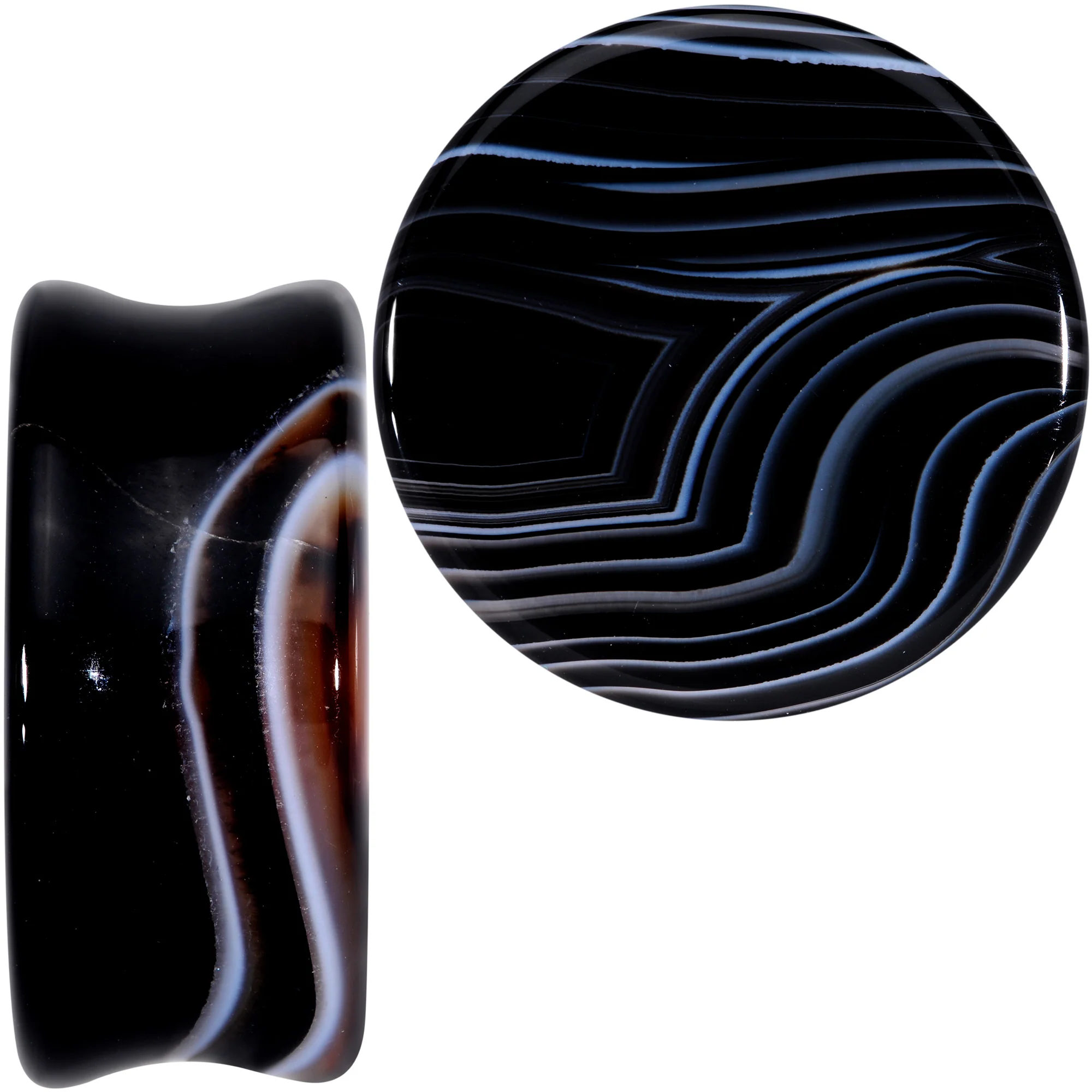 Natural Black Line Agate Stone Saddle Plug Set - Image 3
