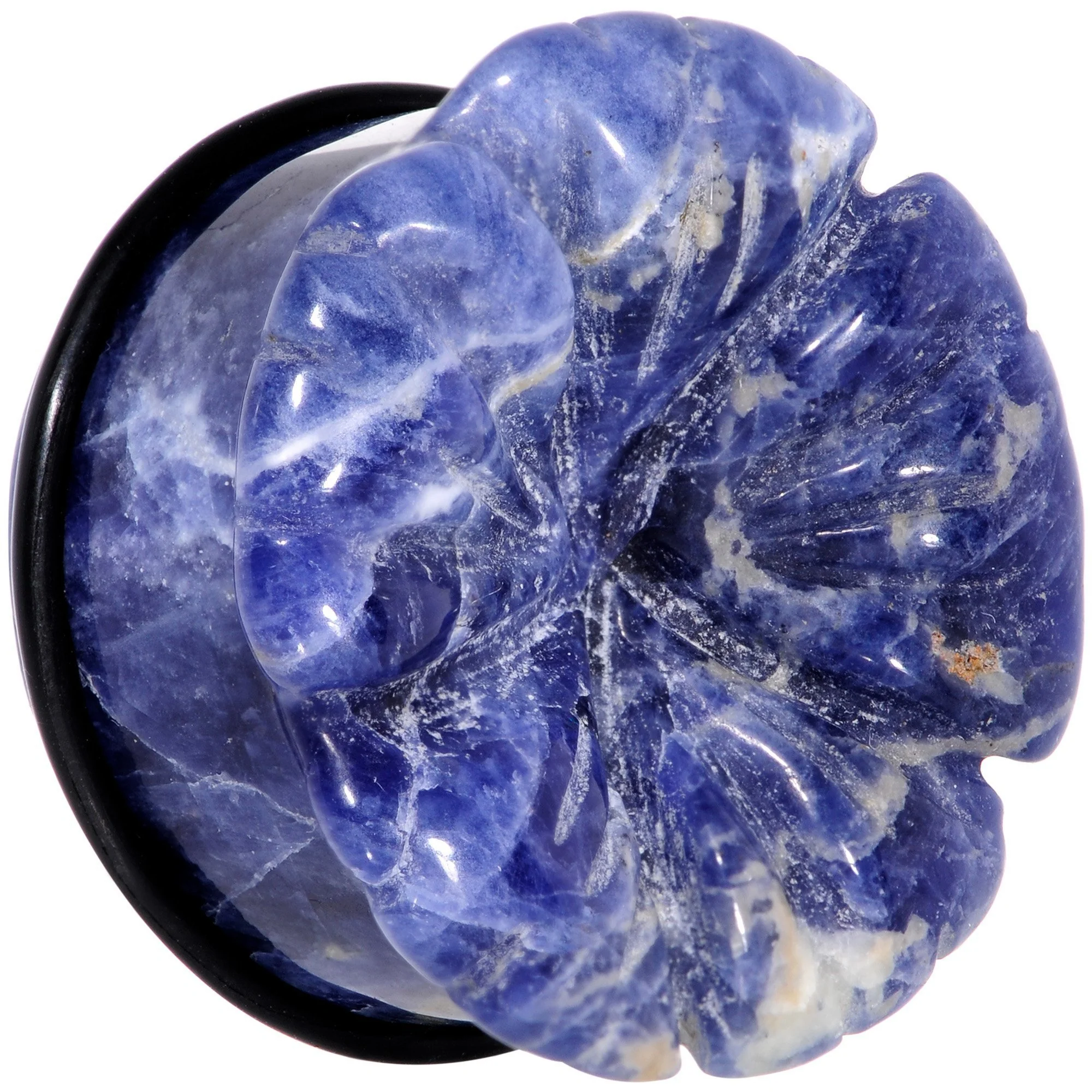 Natural Blue Sodalite Tropical Flower Single Flare Plug Set Sizes 6mm to 25mm - Image 2