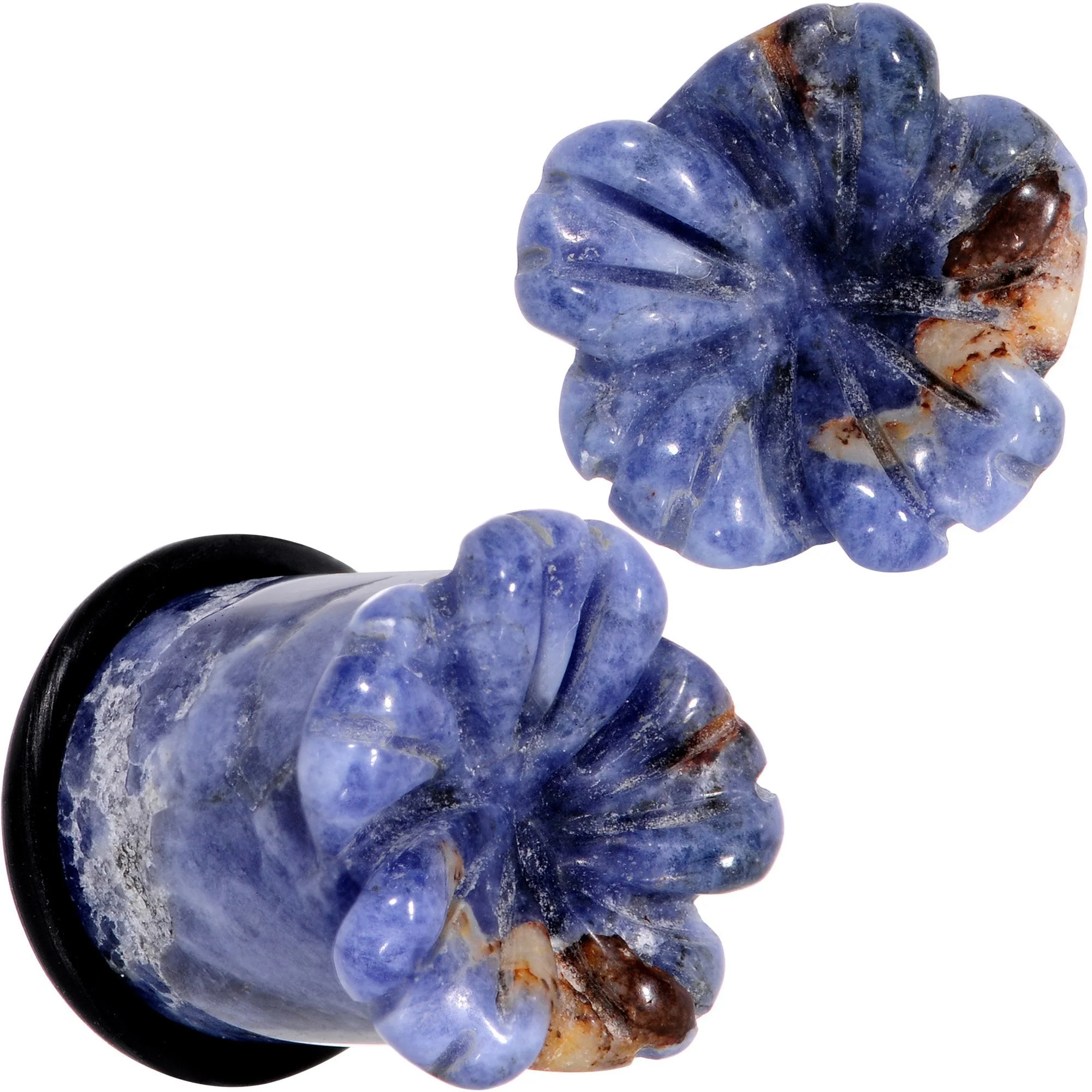 Natural Blue Sodalite Tropical Flower Single Flare Plug Set Sizes 6mm to 25mm - Image 8