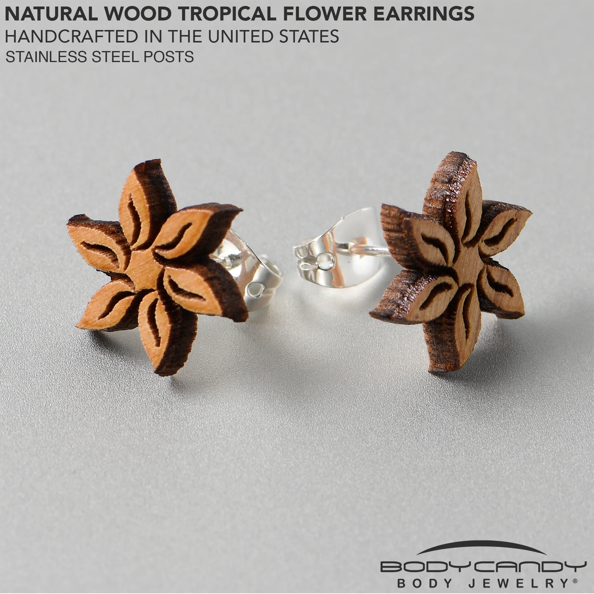 Natural Maple Wood Blooming Flowers Stud Earrings - Image 3