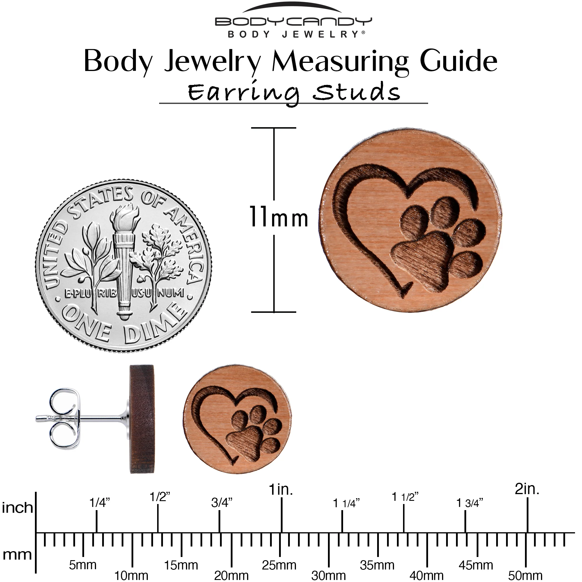 Natural Maple Wood Heart Paw Print Stud Earrings - Image 5