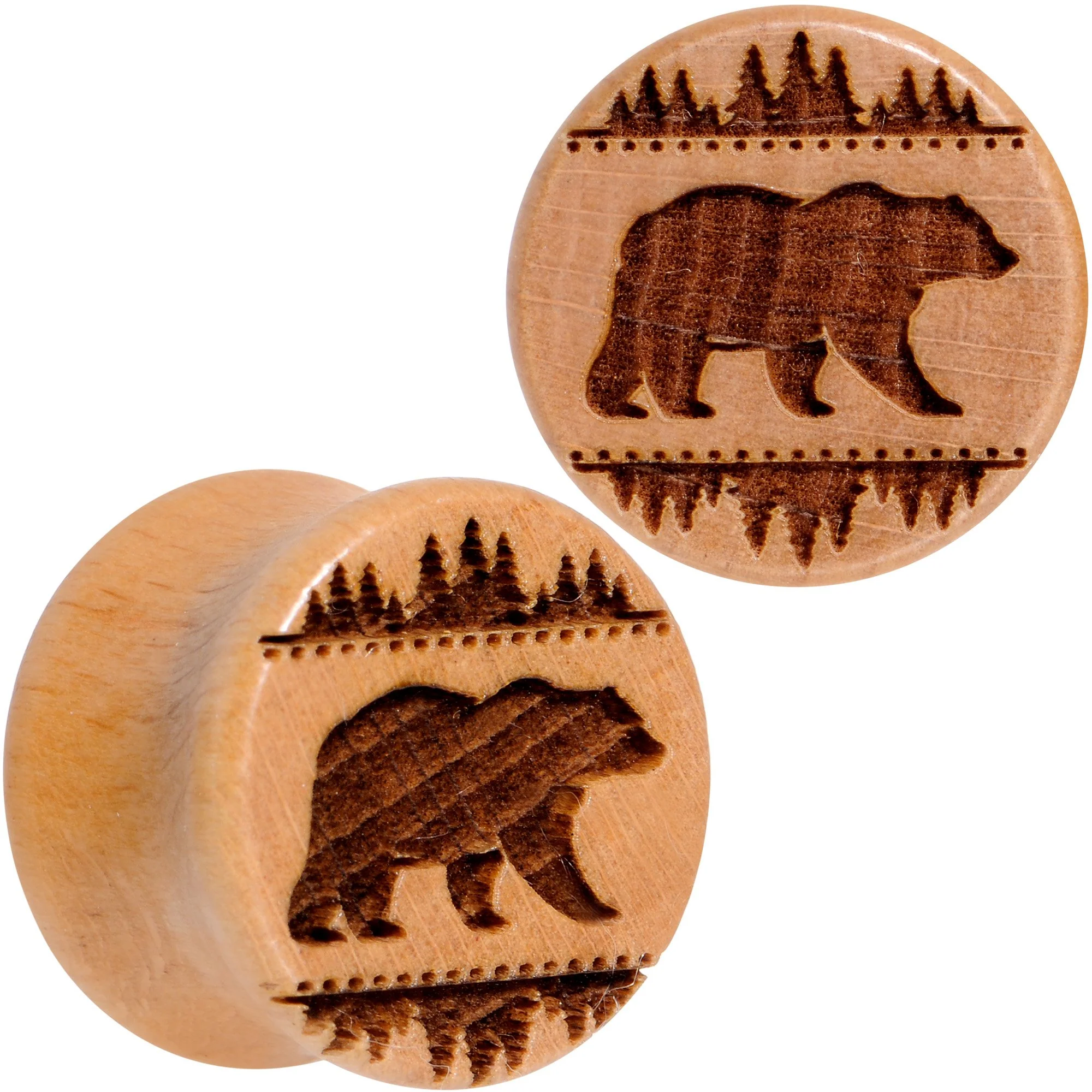 Organic Beechwood Holiday Bear in the Woods Saddle Plug Set Sizes 8mm to 20mm - Image 4