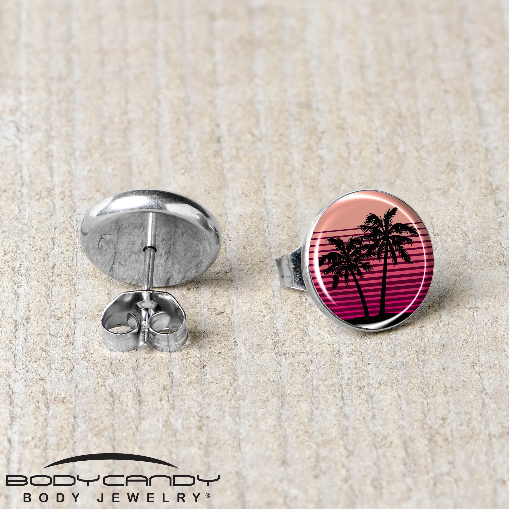 Palm Tree Retro Sunset Stud Earrings by Onyx O - Image 5