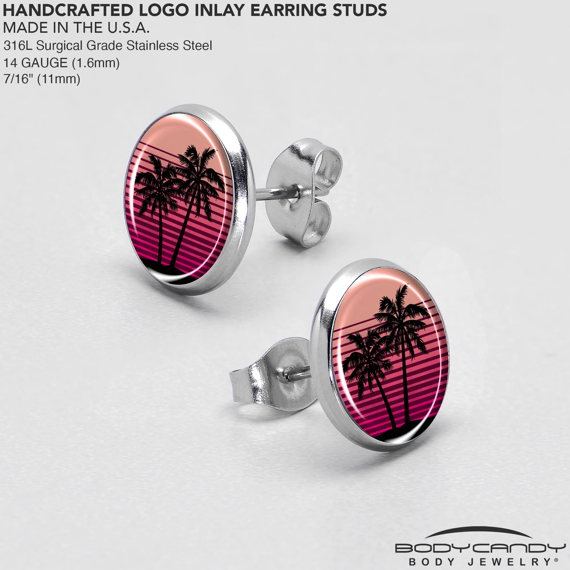 Palm Tree Retro Sunset Stud Earrings by Onyx O - Image 7