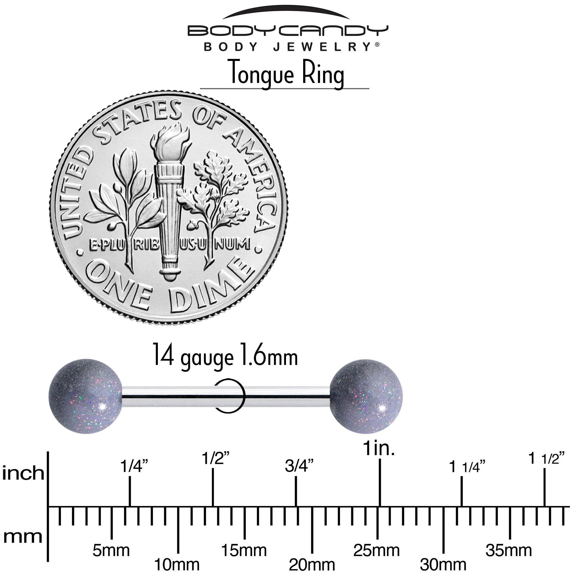 Pastel Shimmer Grey Ends Barbell Tongue Ring - Image 4