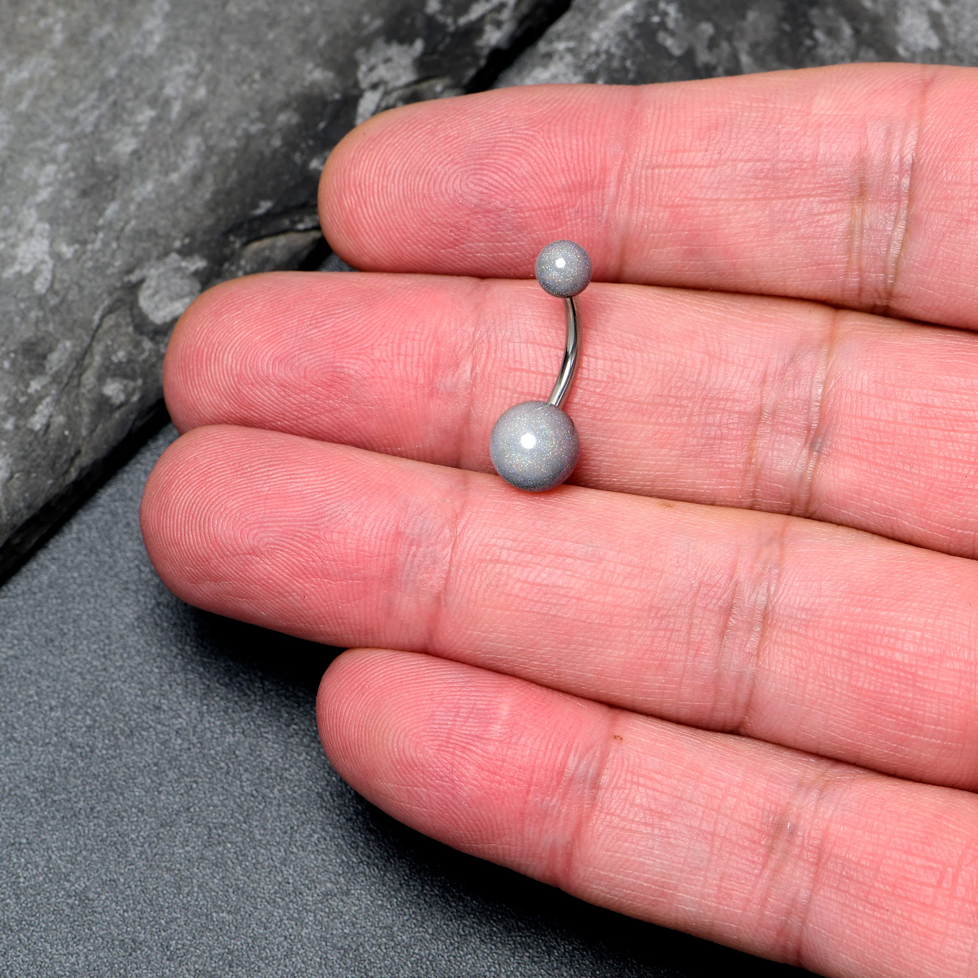 Pastel Shimmer Grey Ends Belly Ring - Image 2