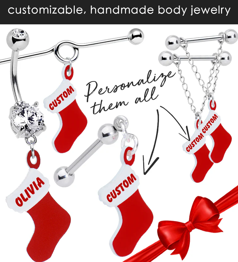 Custom Holiday Christmas Stocking Personalized Name Stud Earrings - Image 3