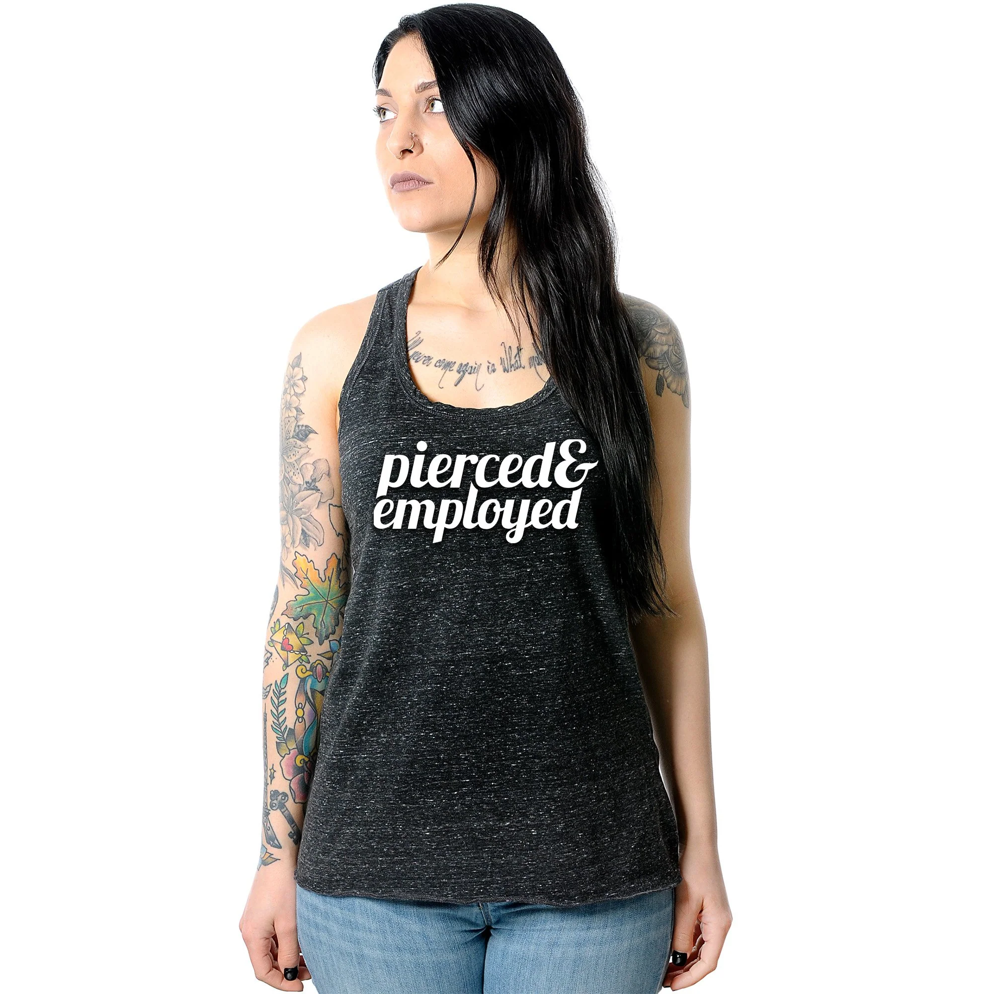 Pierced & Employed Black Gray Cosmic Twist Back Tank Top - Image 9