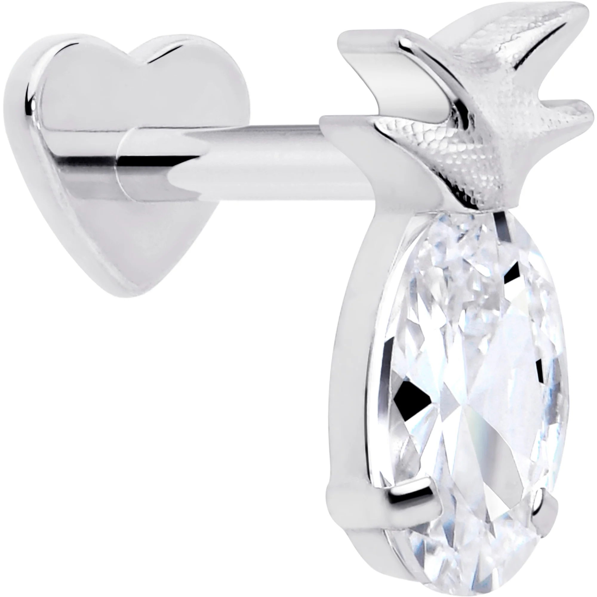 18G Gem Pinepple Implant Titanium Reversible Threadless Heart Flat Back Earring - Image 10