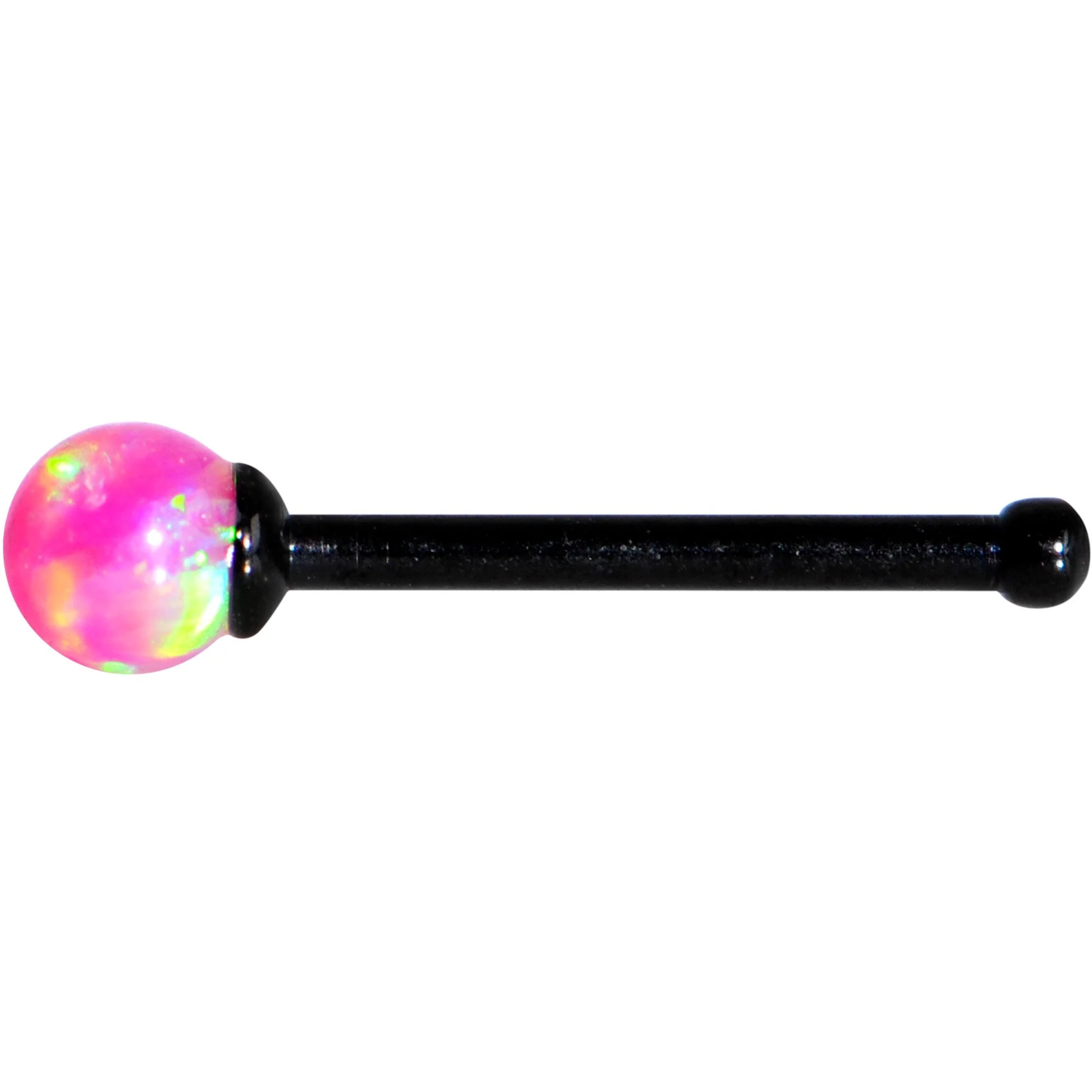 Pink 2.5mm Synthetic Opal Ball Black Anodized Nose Bone - Image 2