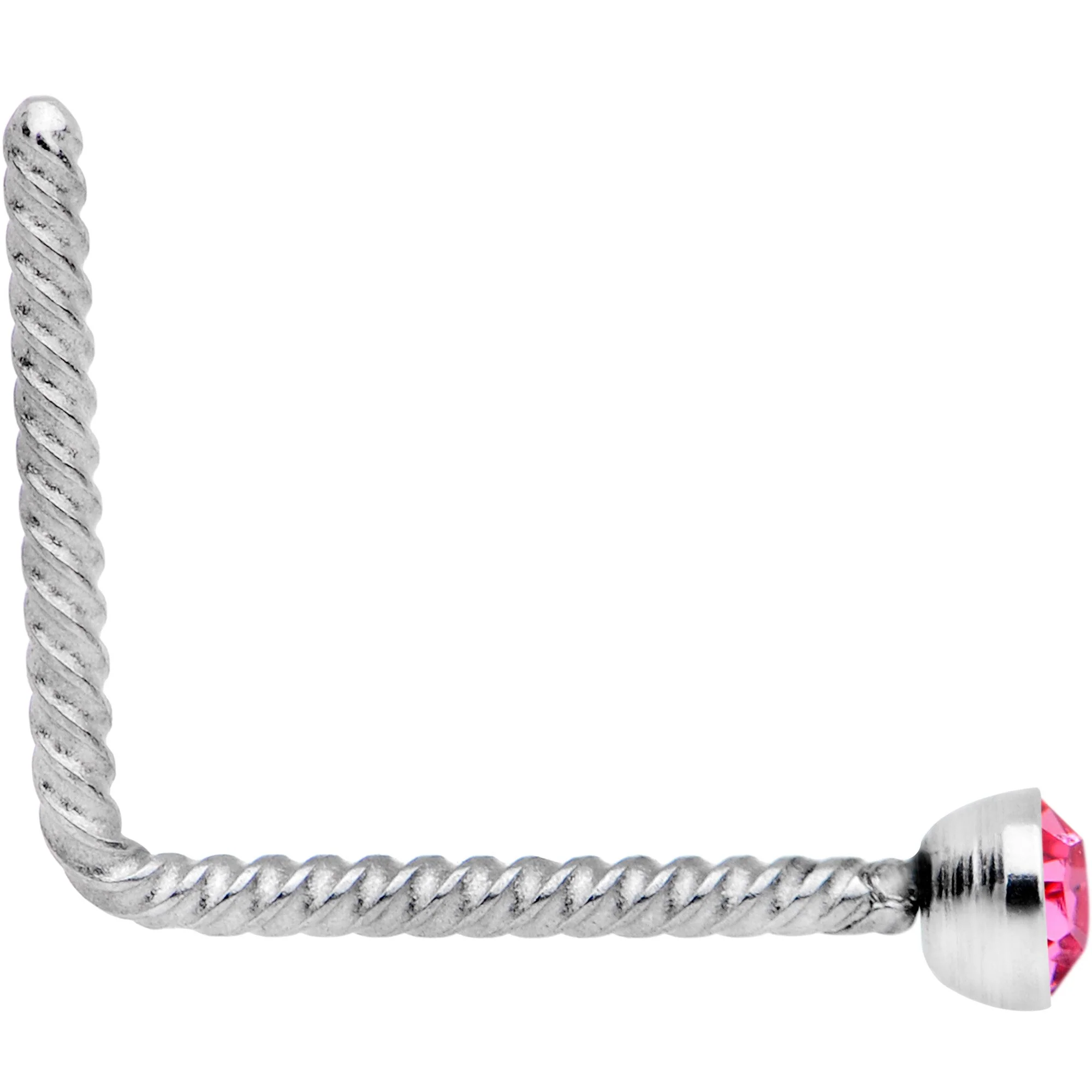 Pink 2mm Gem Inlay So Twisted L Shaped Nose Ring - Image 2