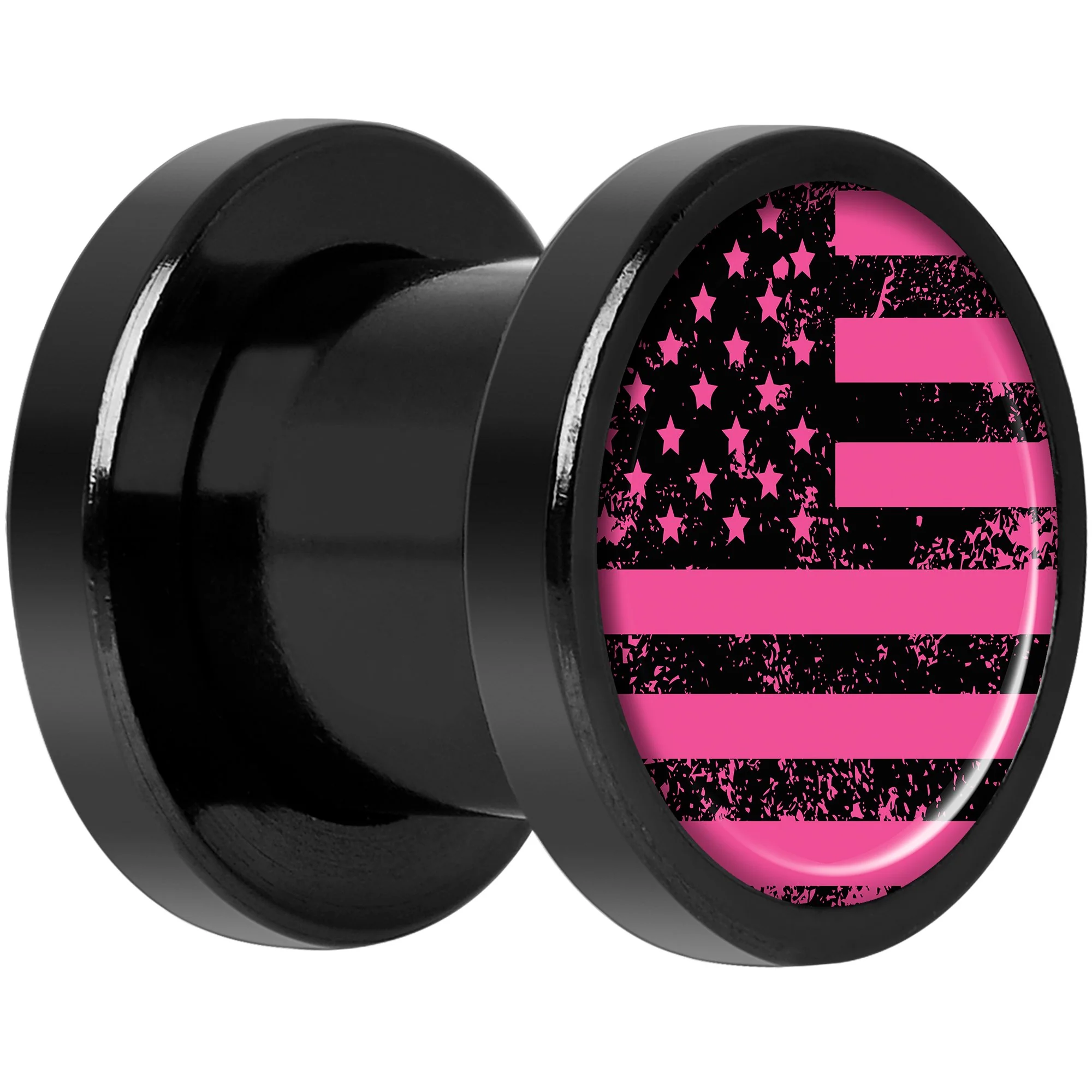 Pink American Flag Black Anodized Screw Fit Plug Set 0G - Image 2