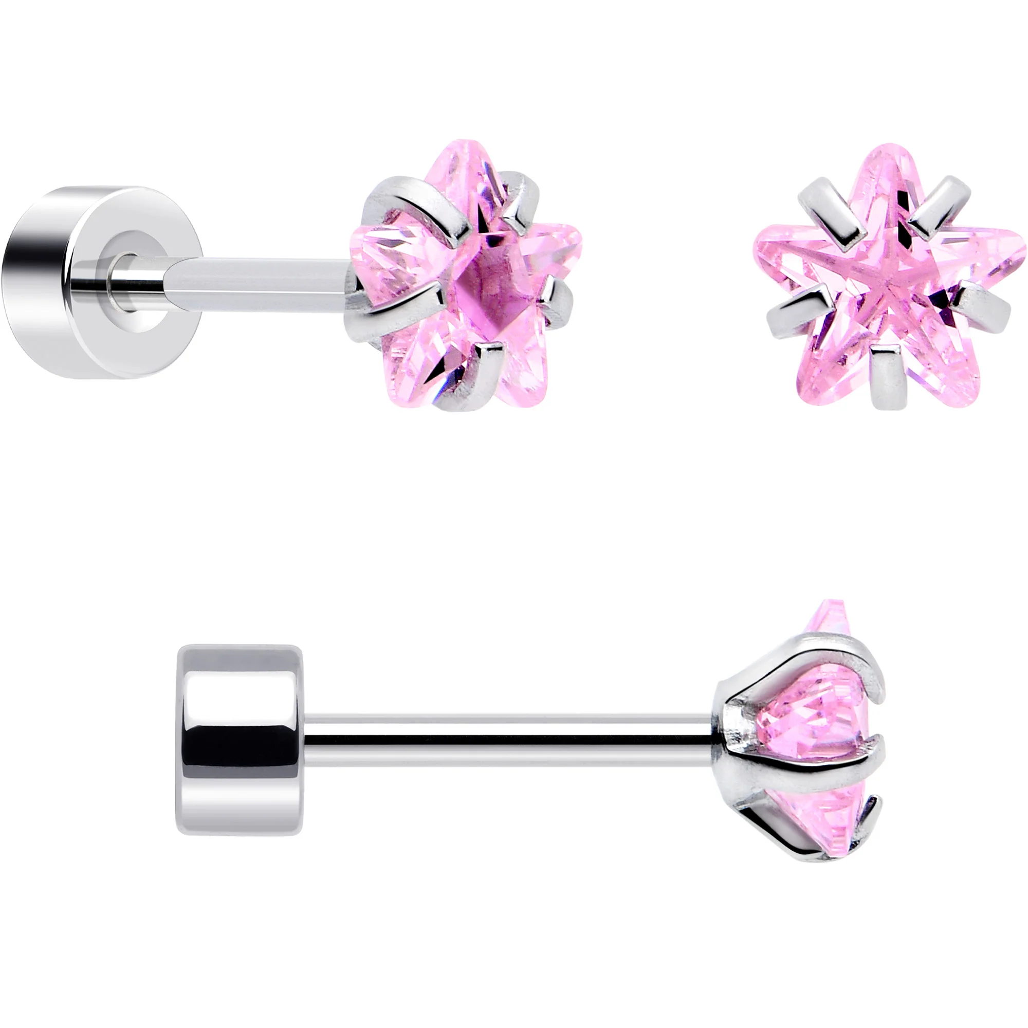 20G Pink Aurora Gem Star Heart Flower Flatback Earring Set of 6 - Image 6