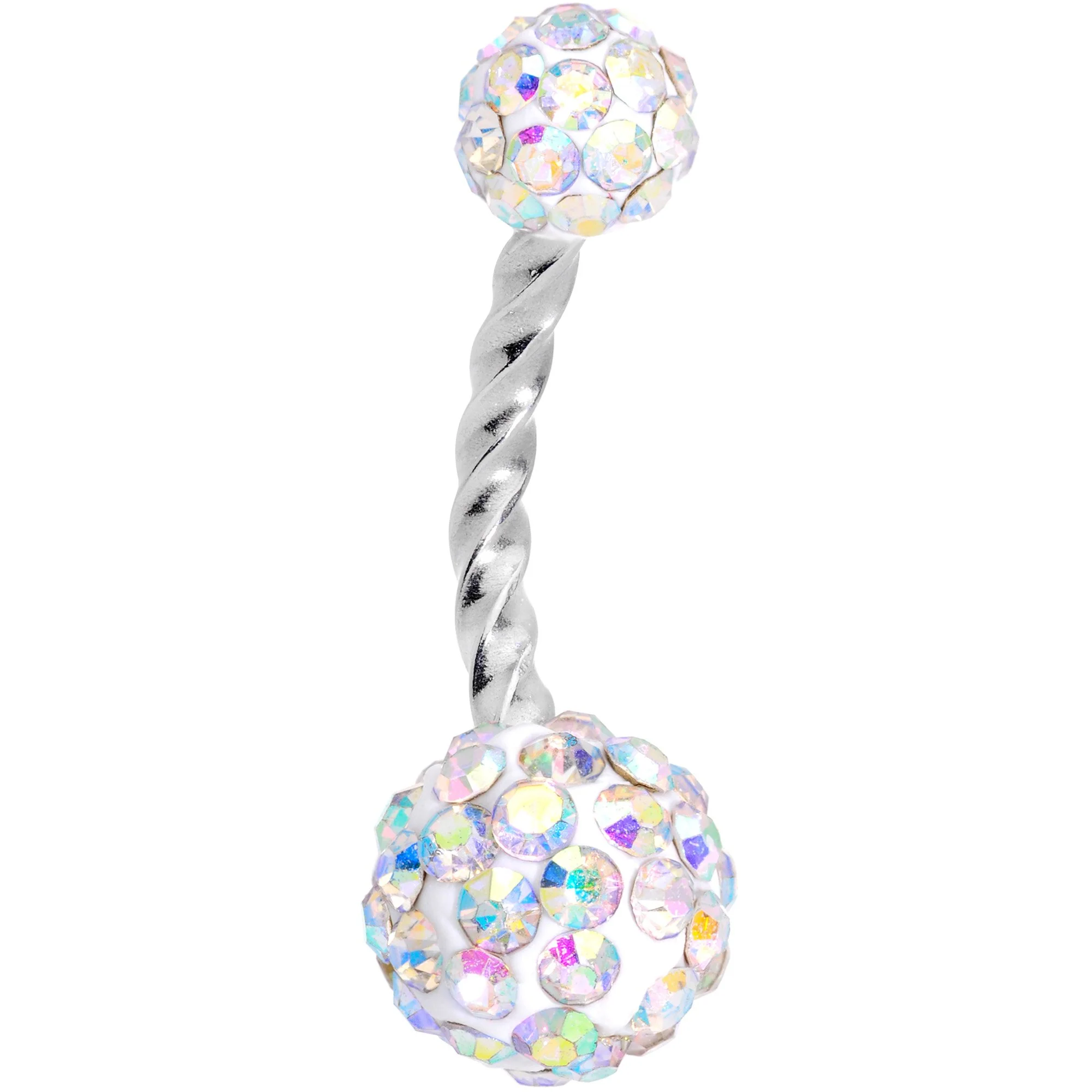 Pink Aurora Gem Twisted Disco Ball Belly Ring Set of 3 - Image 3