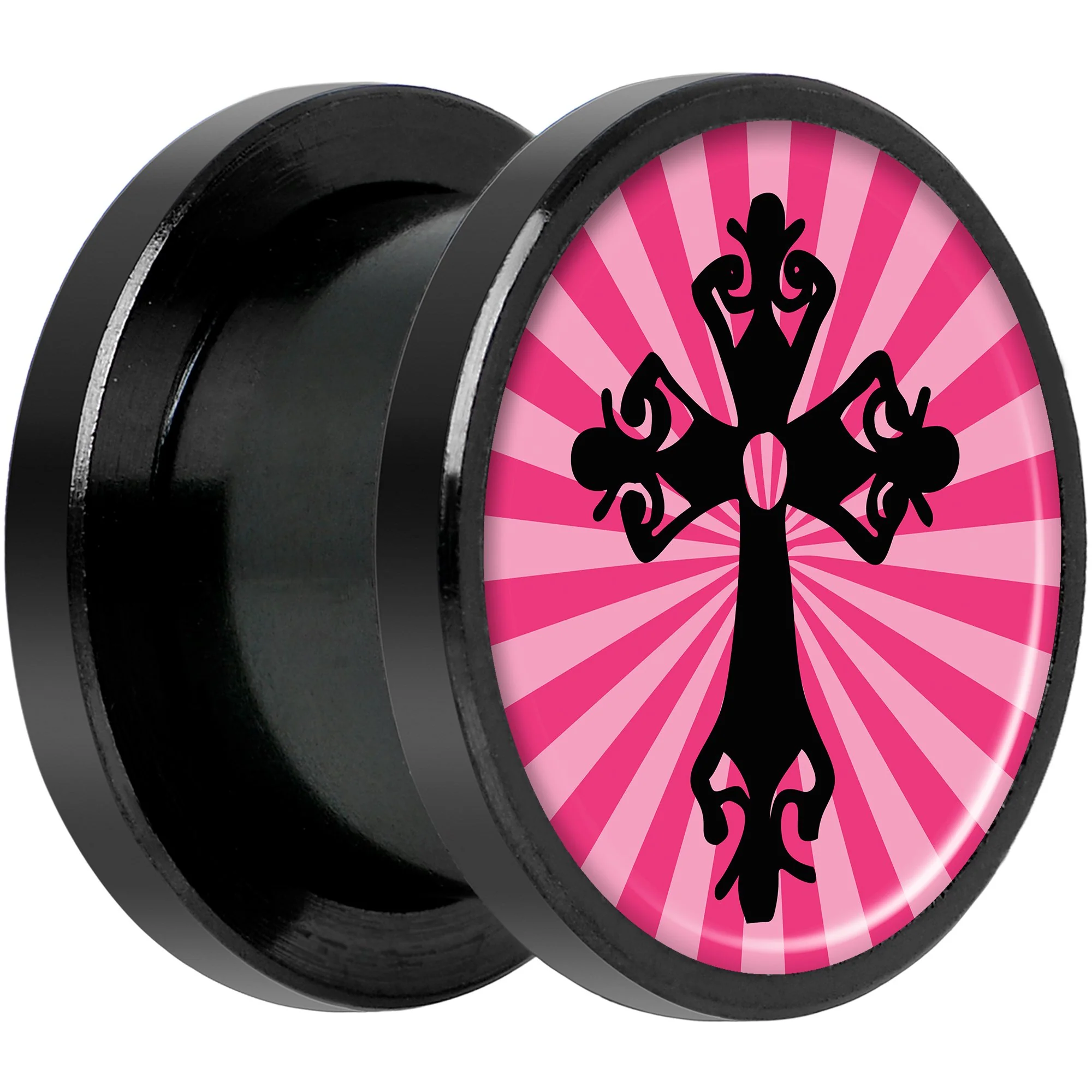 Pink Black Radiant Cross Black Anodized Screw Fit Plug Set 1/2 - Image 2
