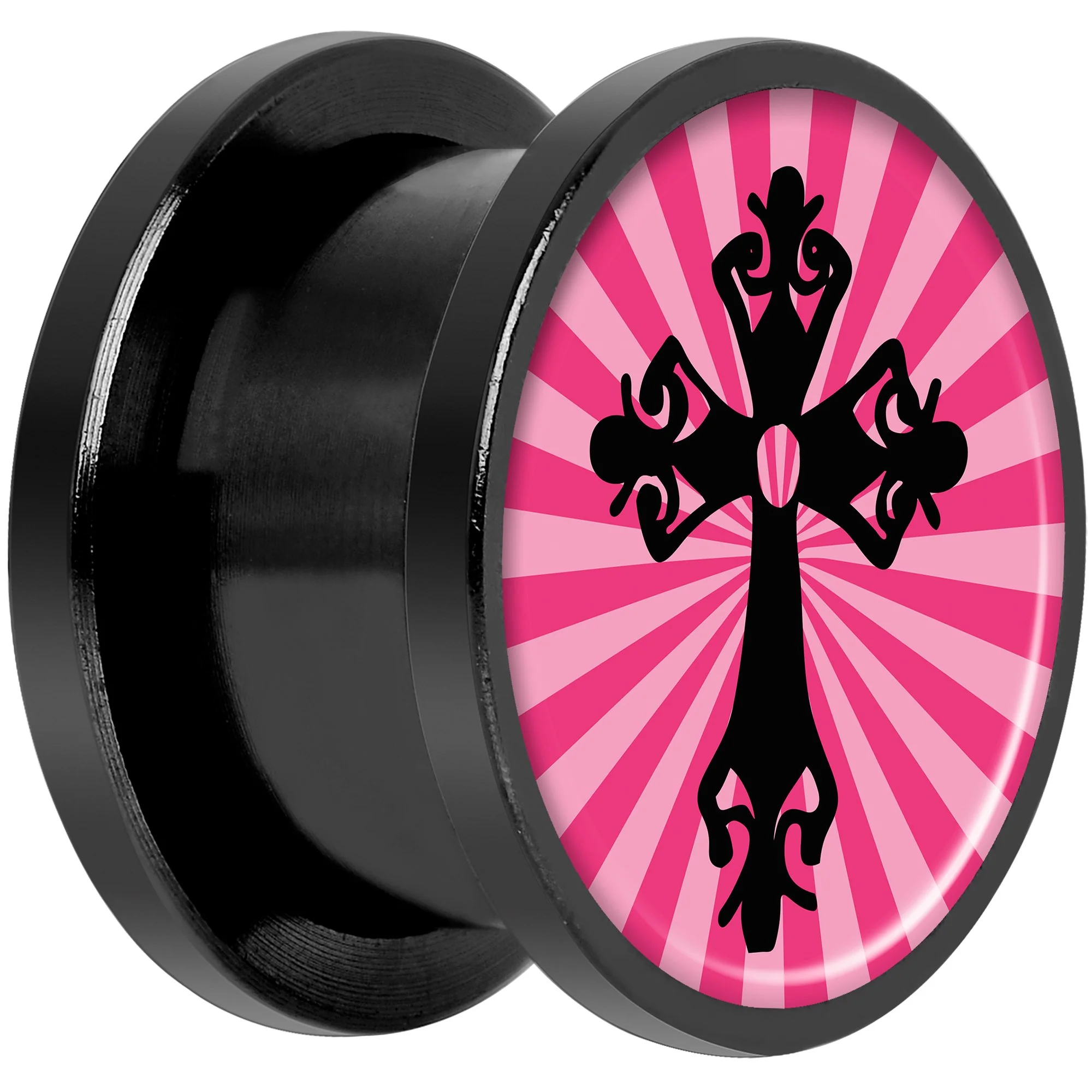 Pink Black Radiant Cross Black Anodized Screw Fit Plug Set 9/16 - Image 2