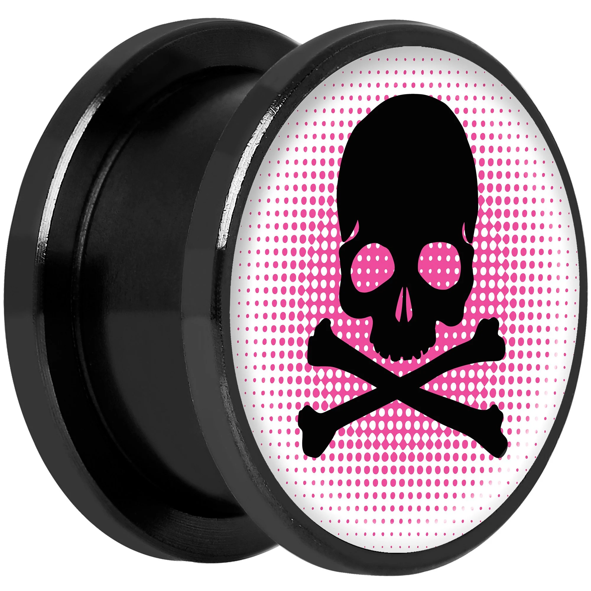 Pink Black Skull Black Anodized Screw Fit Plug Set 5/8 - Image 2
