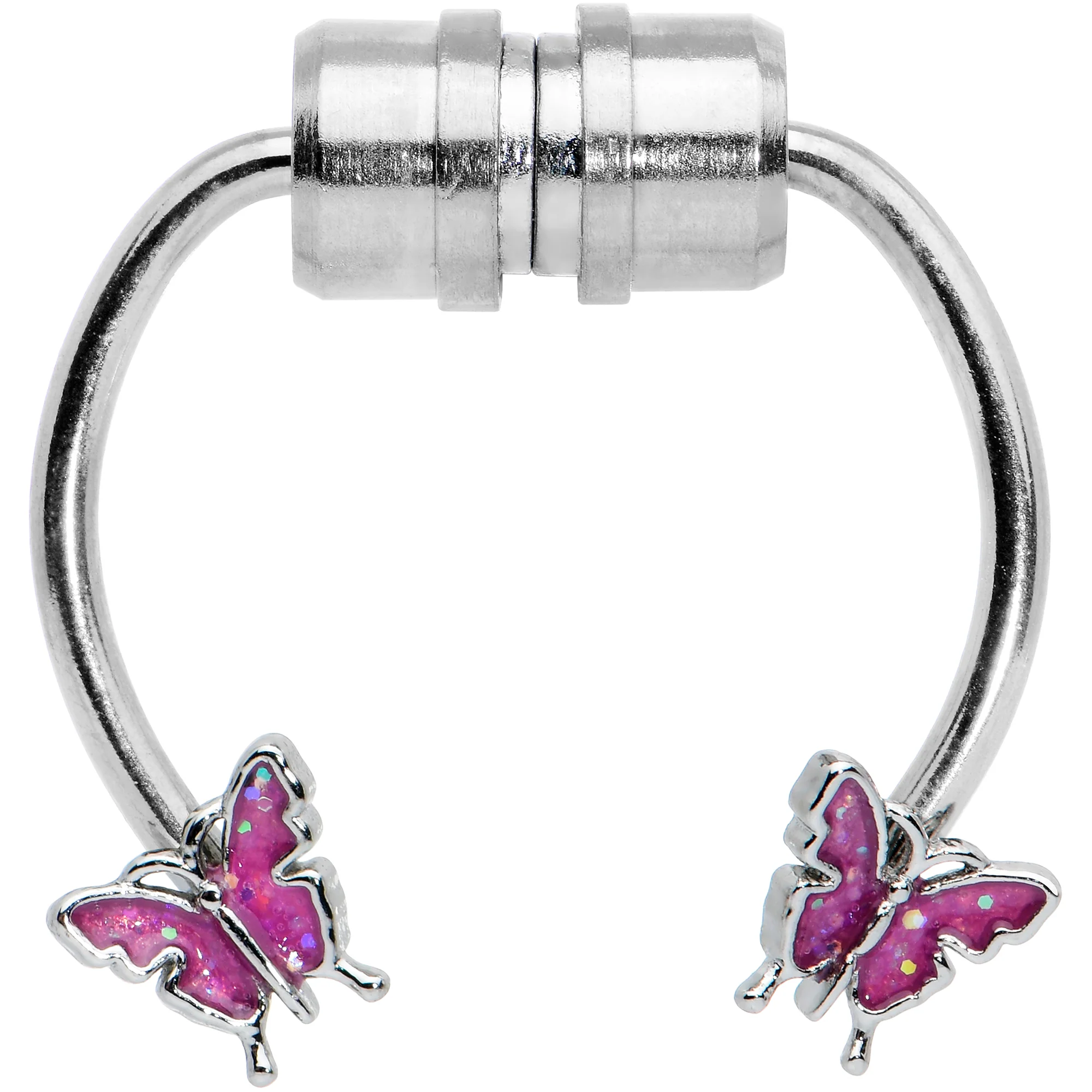 Pink Butterfly Ends Non Pierced Magnetic Clip On Fake Septum Ring - Image 2
